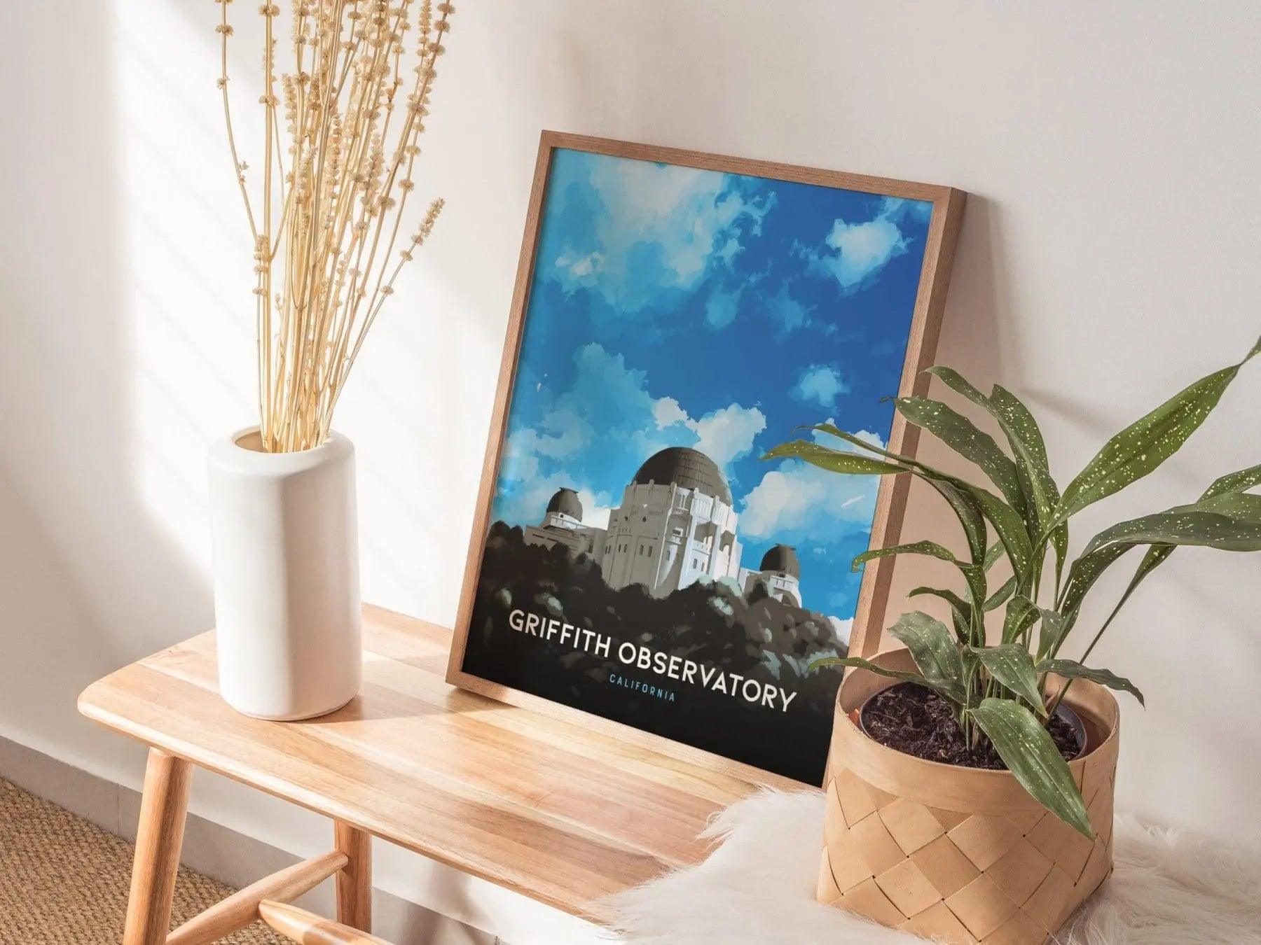 Los Angeles Framed Travel Poster, Los Angeles Griffith Observatory Poster Wall Art, California Travel Print, Coastal Airbnb Home Decor Art - Swell Scenes