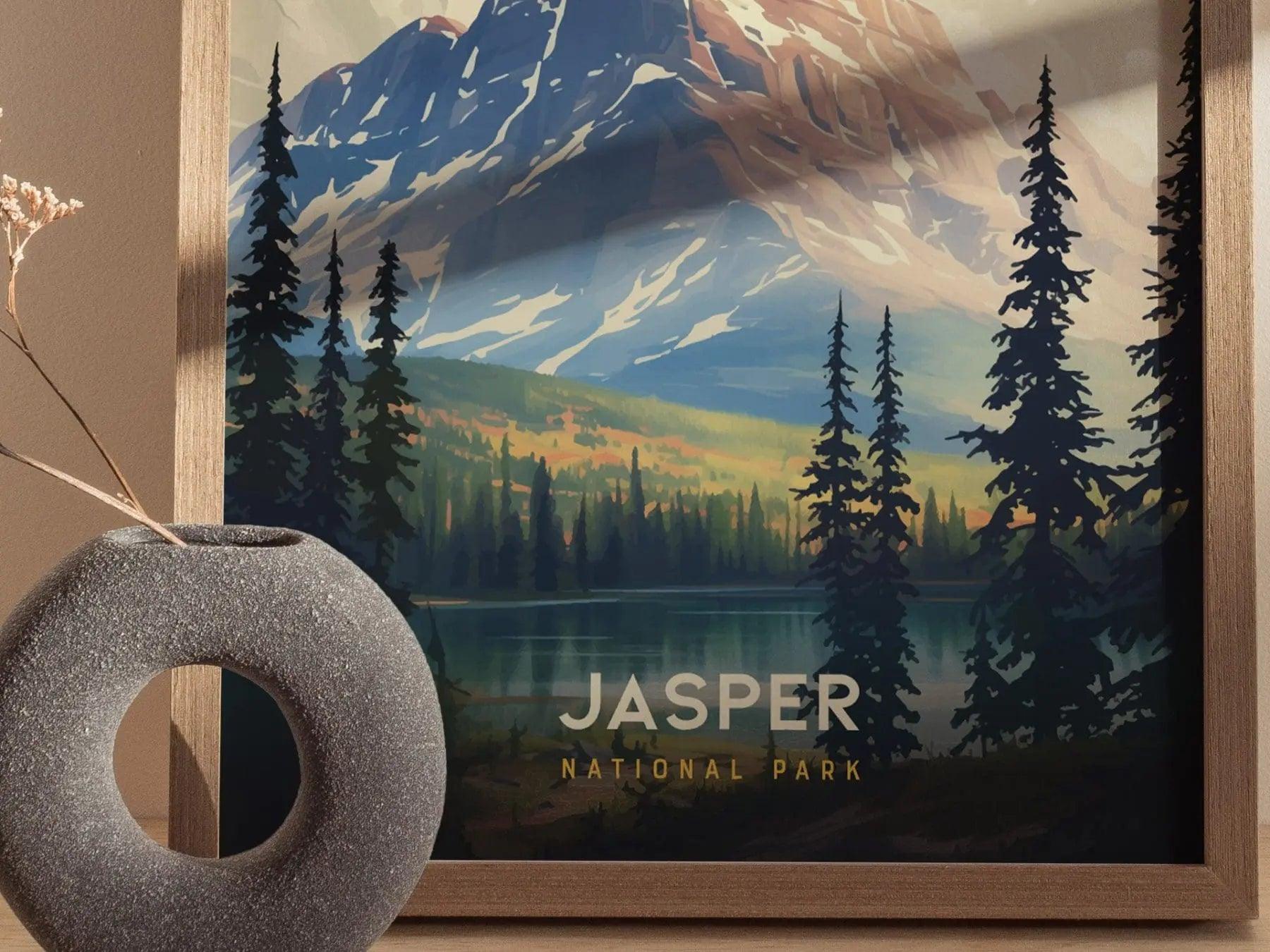 Jasper National Park Framed and Unframed Travel Poster, Alberta Canada Wall Art, Jasper Park Poster, National Parks Custom Travel Home Decor - Swell Scenes