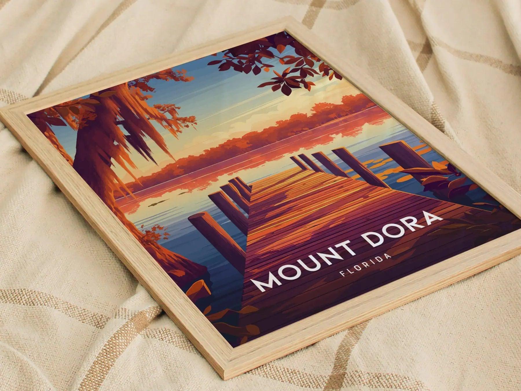 Mount Dora, Florida - Orlando Wall Art Alligator Poster Central FL Travel Print Home Decor Nature Lake Cypress Tree Fisherman Fishing Gift - Swell Scenes