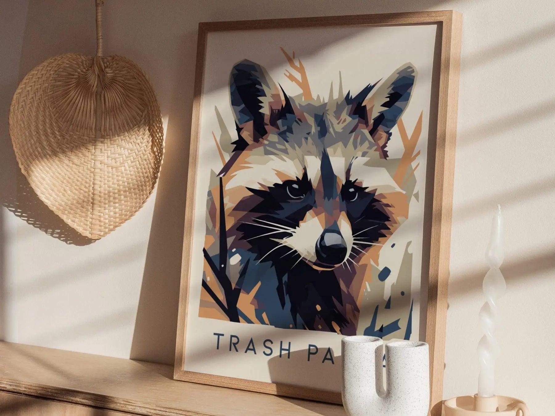 Trash Panda, Urban Wildlife Series, Raccoon Framed Wall Art - City Animal Collection Poster Design Print Funny Apartment Decor Statement Set - Swell Scenes