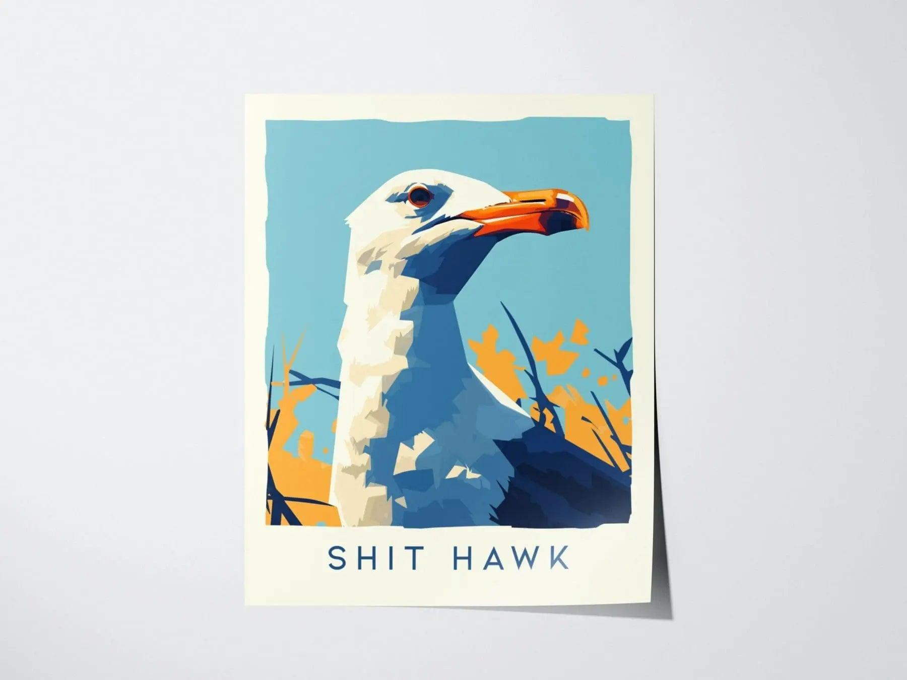 Shit Hawk, Urban Wildlife Series, Seagull Framed Wall Art - City Bird Collection Poster Design Print Funny LA NYC Statement Beach Decor Set - Swell Scenes