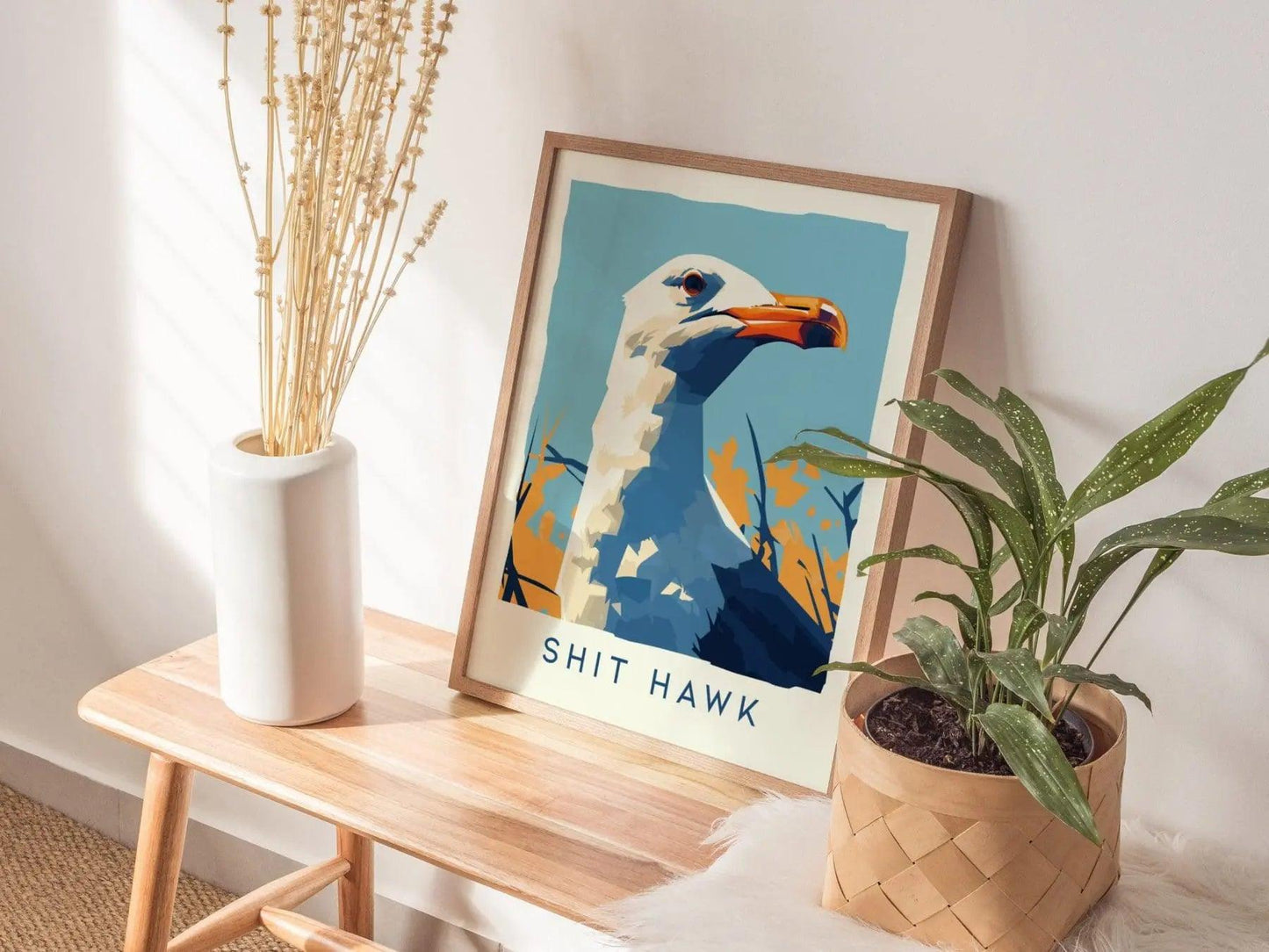 Shit Hawk, Urban Wildlife Series, Seagull Framed Wall Art - City Bird Collection Poster Design Print Funny LA NYC Statement Beach Decor Set - Swell Scenes