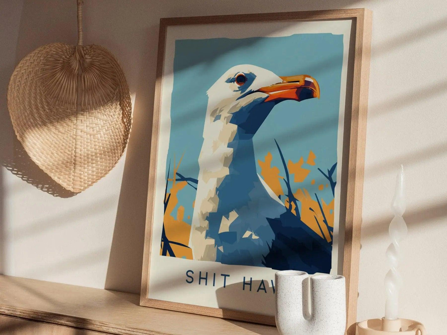 Shit Hawk, Urban Wildlife Series, Seagull Framed Wall Art - City Bird Collection Poster Design Print Funny LA NYC Statement Beach Decor Set - Swell Scenes