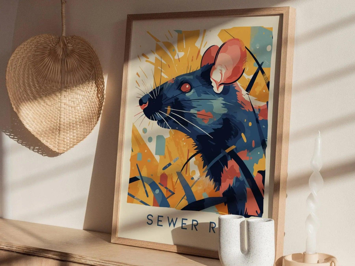 Sewer Rat, Urban Wildlife Series, Rodent Framed Wall Art - City Animal Collection Poster Design Print Funny Gift LA NYC Decor Statement Set - Swell Scenes