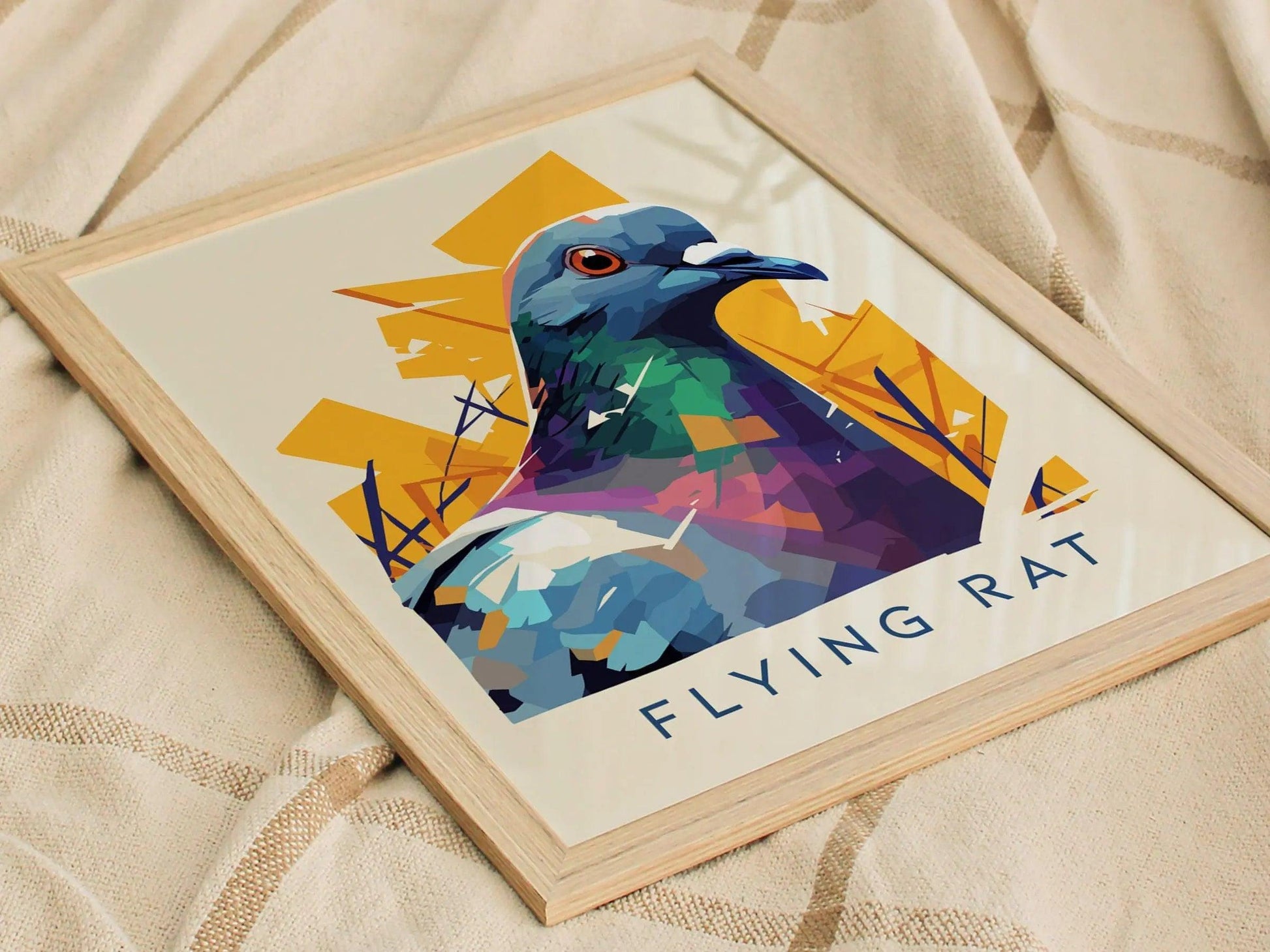 Flying Rat, Urban Wildlife Series, Pigeon Framed Wall Art - City Bird Collection Poster Design Print Funny LA NYC Statement Decor Gift Set - Swell Scenes