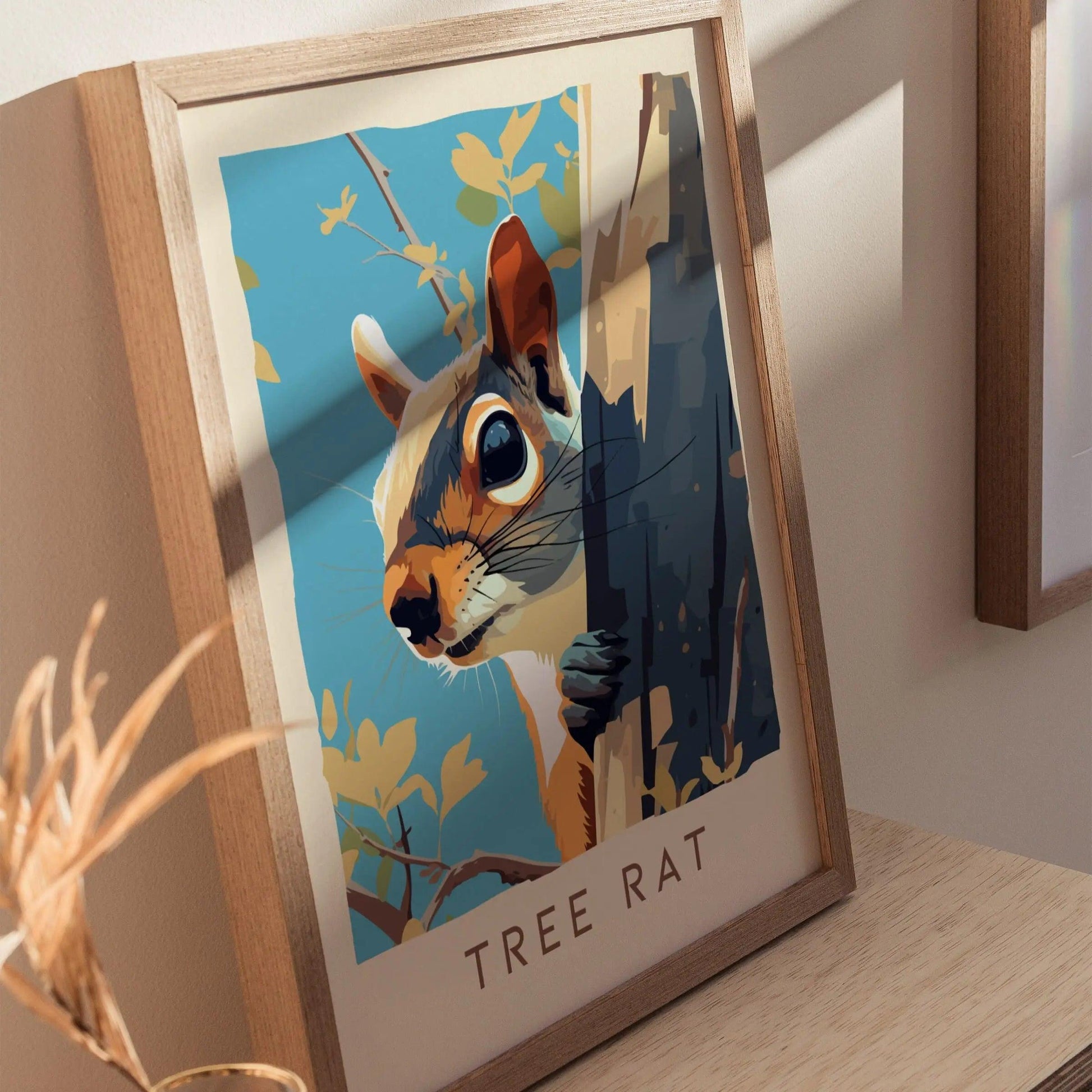 Tree Rat, Urban Wildlife Series, Squirrel Framed Wall Art - City Animal Collection Poster Design Print Funny Gift LA NYC Decor Statement Set - Swell Scenes