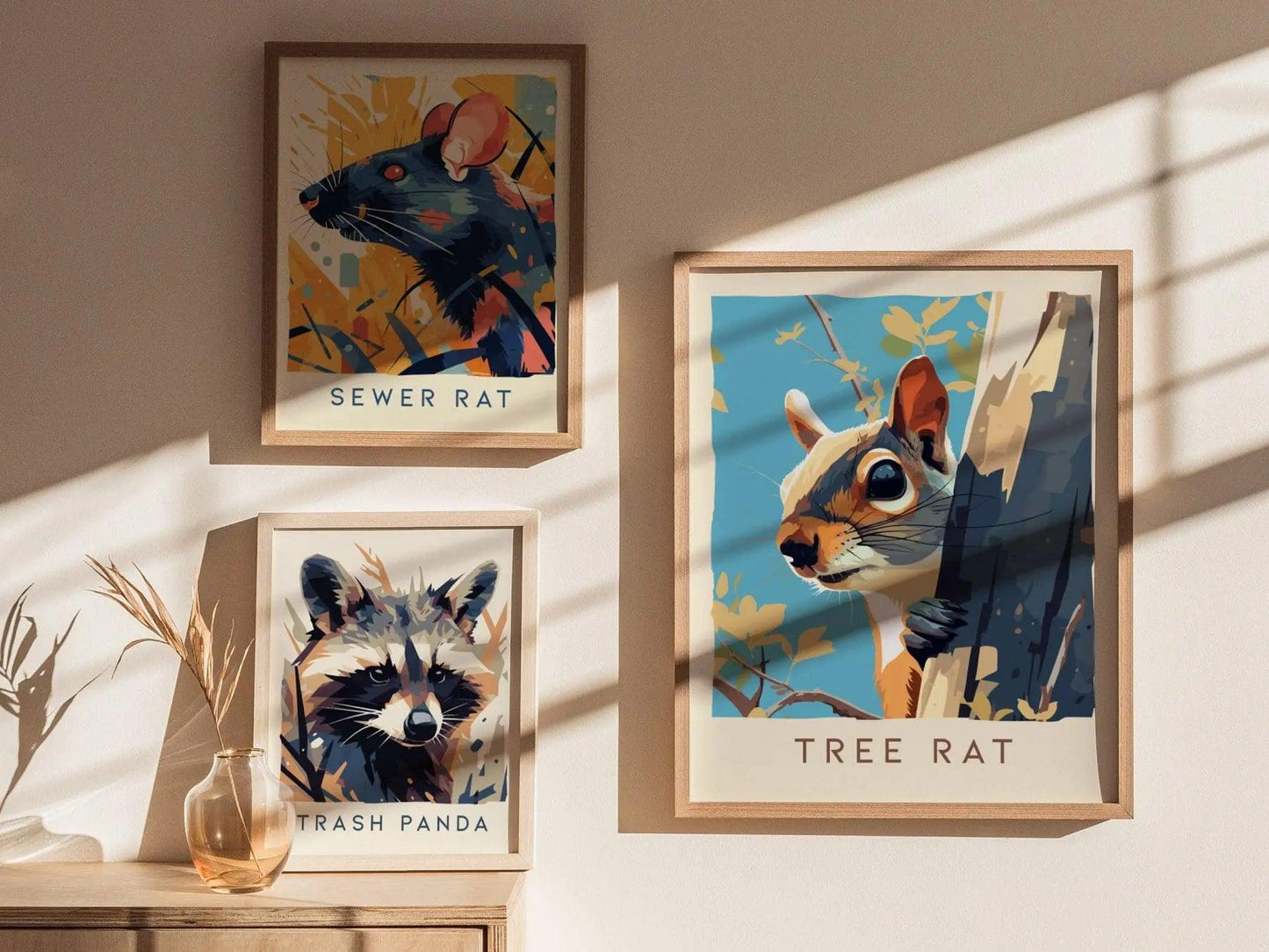 Tree Rat, Urban Wildlife Series, Squirrel Framed Wall Art - City Animal Collection Poster Design Print Funny Gift LA NYC Decor Statement Set - Swell Scenes