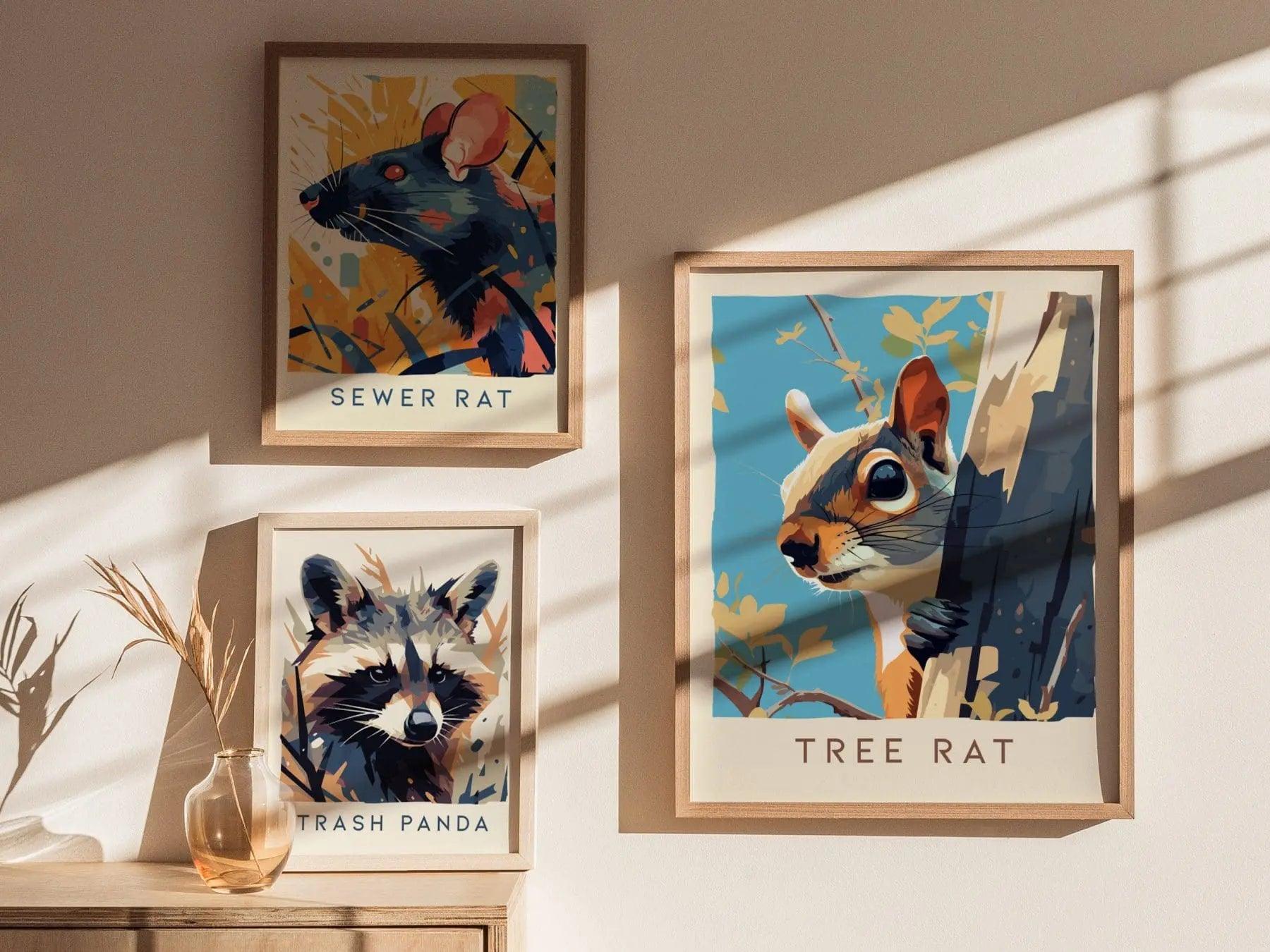 Tree Rat, Urban Wildlife Series, Squirrel Framed Wall Art - City Animal Collection Poster Design Print Funny Gift LA NYC Decor Statement Set - Swell Scenes