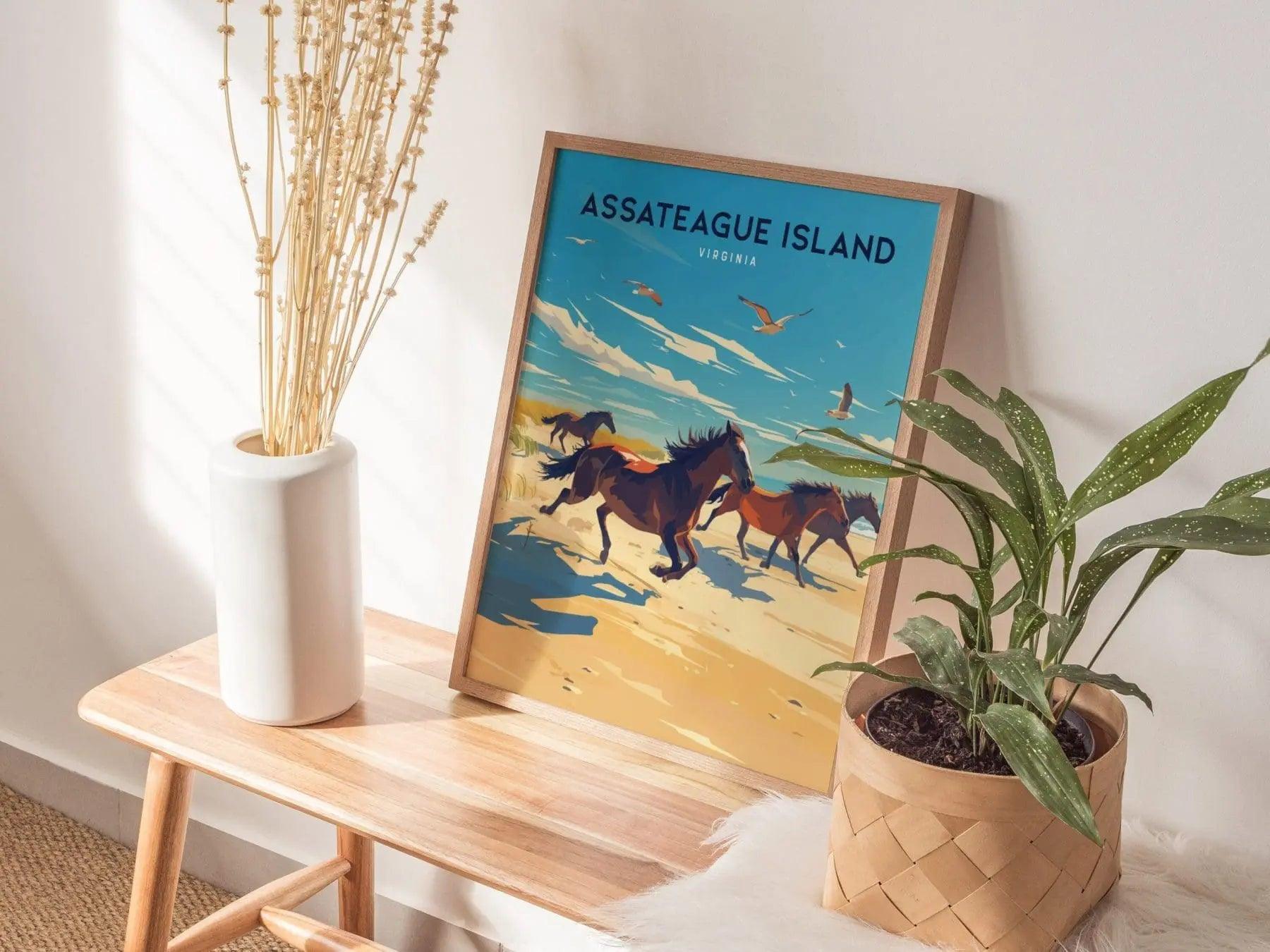 Assateague Island Framed Travel Poster, Assateague Island Travel Poster Print, Virginia Assateague Island Art, Atlantic Coastal Home Decor - Swell Scenes