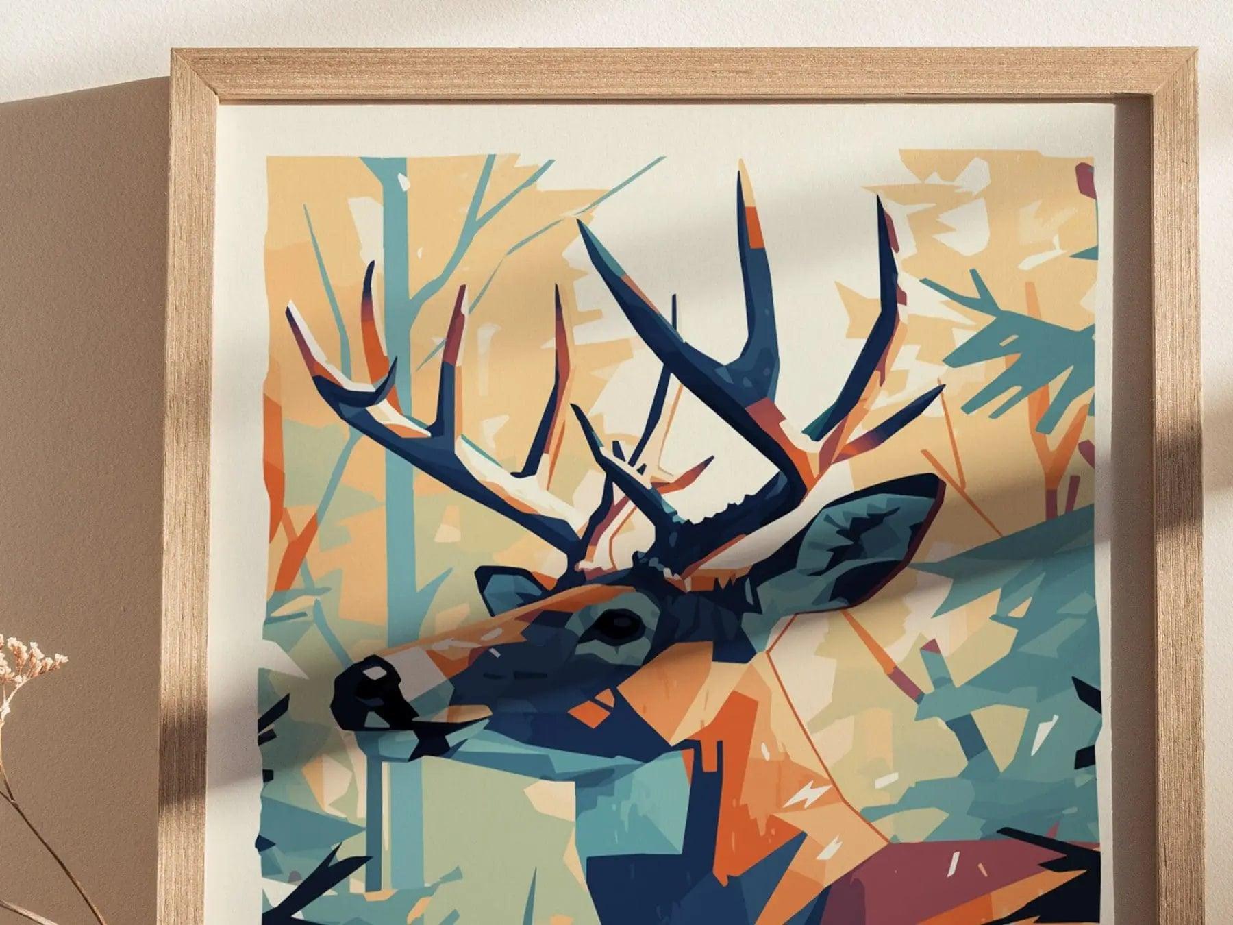 Whitetail deer buck poster featuring majestic antlers in modern minimalist wildlife hunting cabin wall art