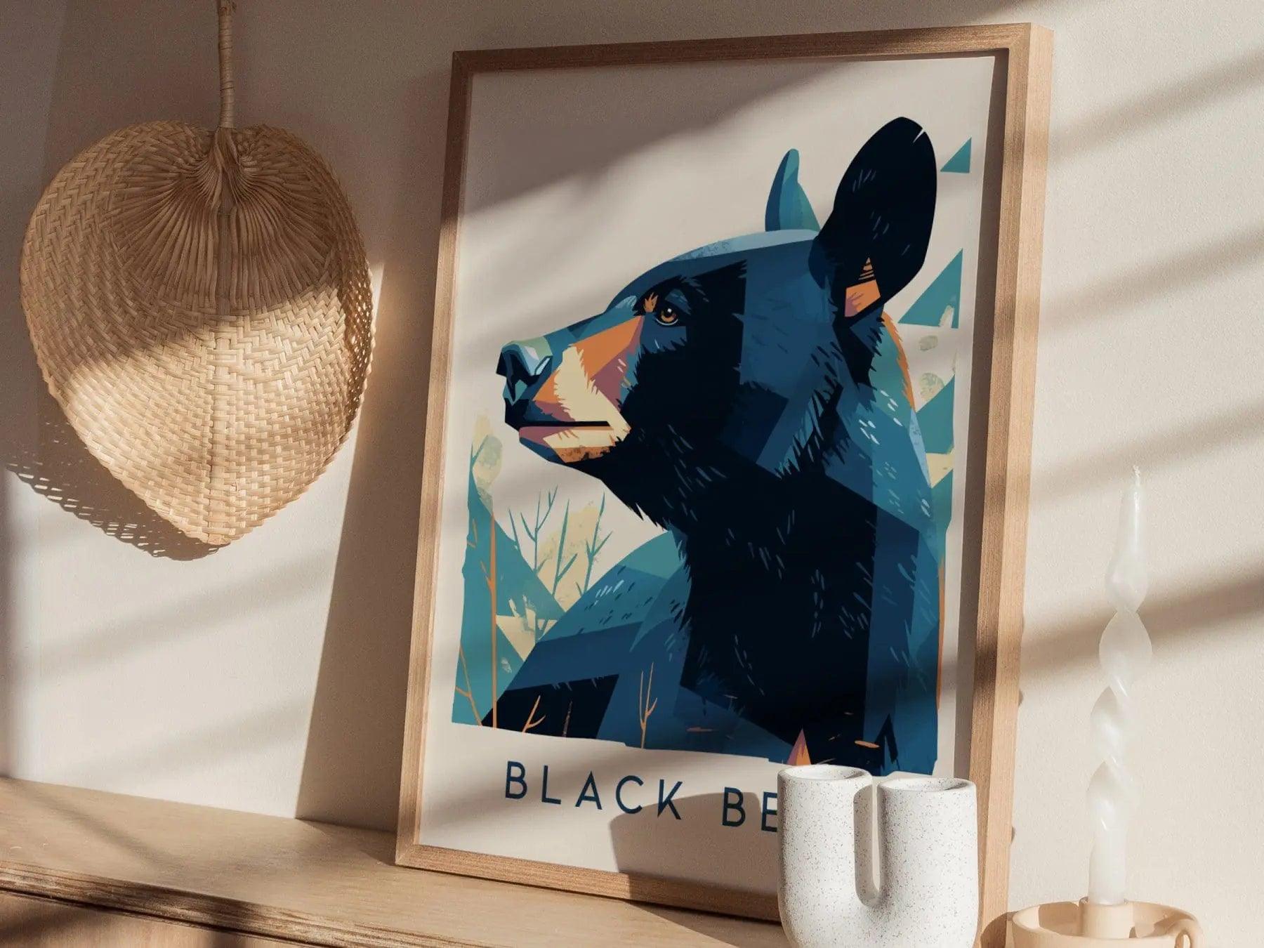Black Bear, Wildlife Series, Appalachian Framed Wall Art - North American Big Game Nature Poster Design Print Woods Forest Cabin Decor Set - Swell Scenes