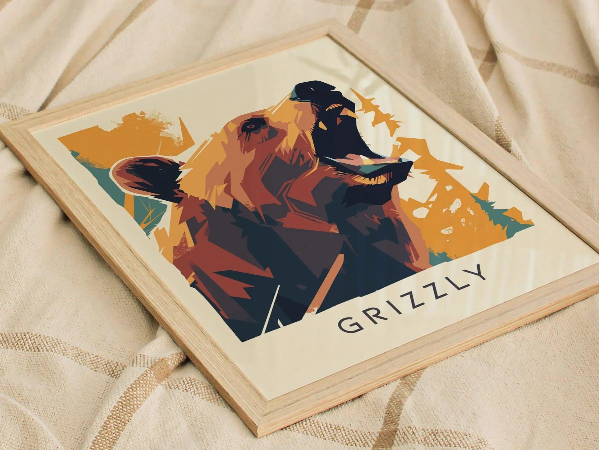 Grizzly, Wildlife Series, Brown Bear Framed Wall Art - North American Big Game Nature Poster Design Print Colorado Mountain Cabin Decor Set - Swell Scenes