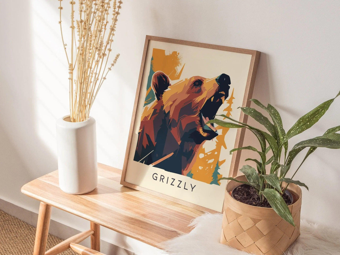 Grizzly, Wildlife Series, Brown Bear Framed Wall Art - North American Big Game Nature Poster Design Print Colorado Mountain Cabin Decor Set - Swell Scenes