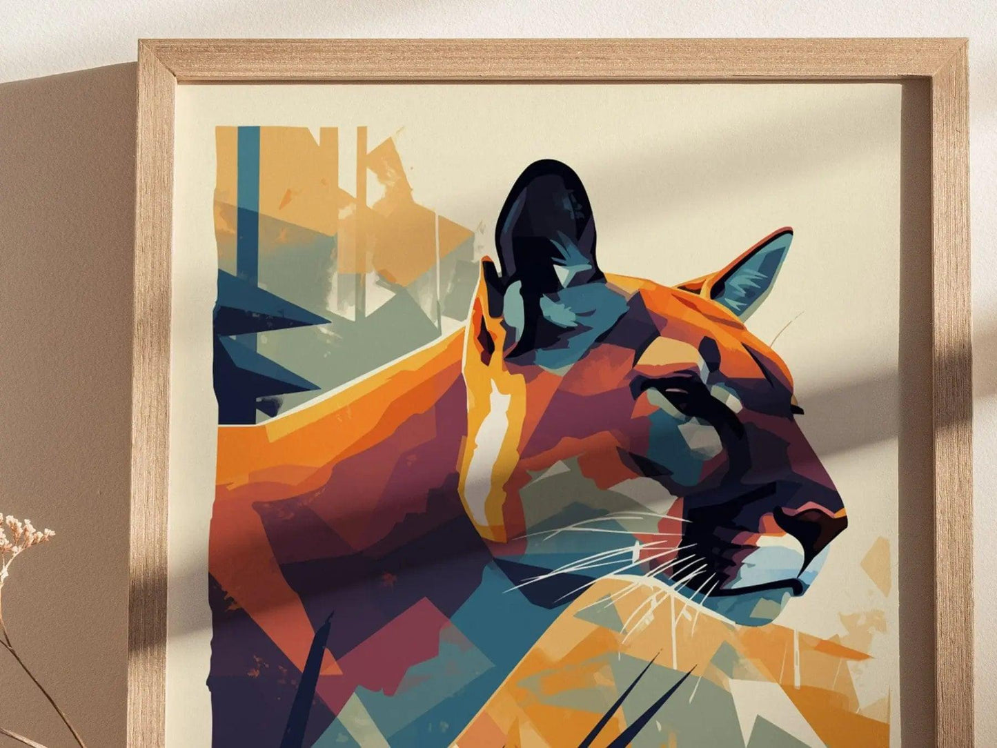 Mountain Lion, Wildlife Series, Big Cat Framed Wall Art - North American Cougar Puma Nature Poster Design Print California Cabin Decor Set - Swell Scenes