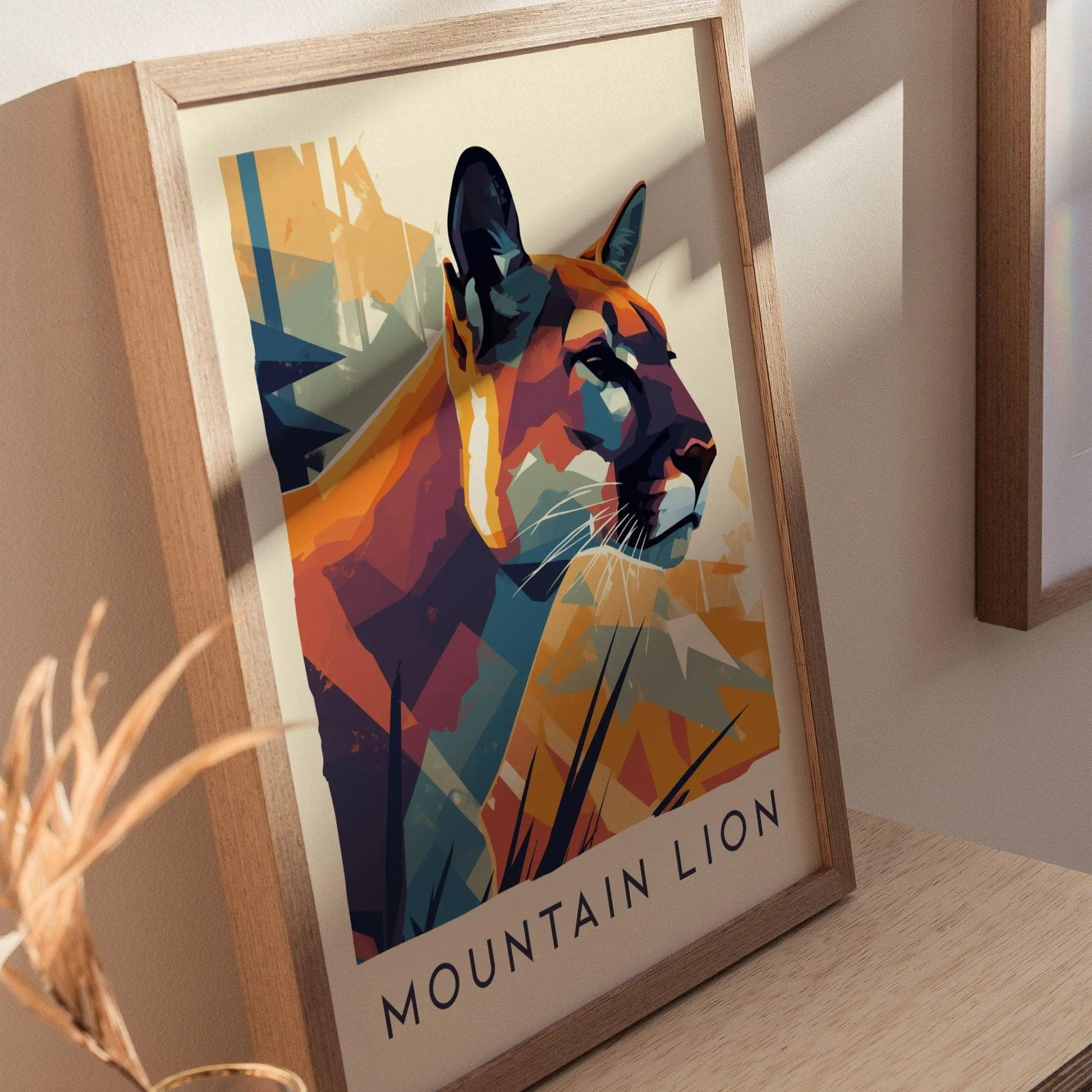 Mountain Lion, Wildlife Series, Big Cat Framed Wall Art - North American Cougar Puma Nature Poster Design Print California Cabin Decor Set - Swell Scenes
