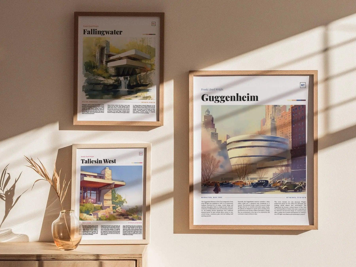 Guggenheim Museum Framed Travel Poster, Architecture Series New York Travel Poster, Mid-Century Travel Poster, Airbnb Home Decor Wall Art - Swell Scenes