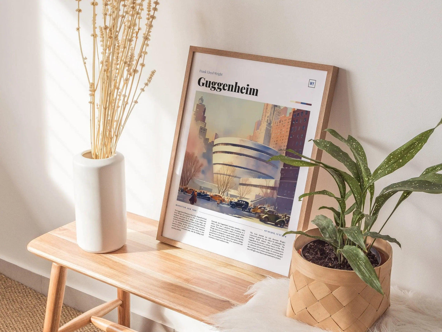 Guggenheim Museum Framed Travel Poster, Architecture Series New York Travel Poster, Mid-Century Travel Poster, Airbnb Home Decor Wall Art - Swell Scenes