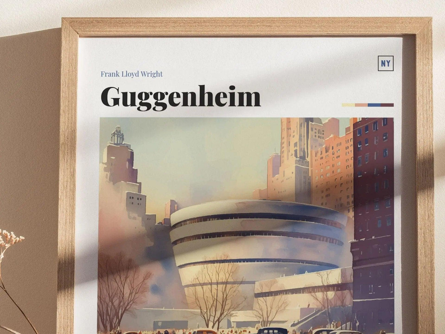Guggenheim Museum Framed Travel Poster, Architecture Series New York Travel Poster, Mid-Century Travel Poster, Airbnb Home Decor Wall Art - Swell Scenes
