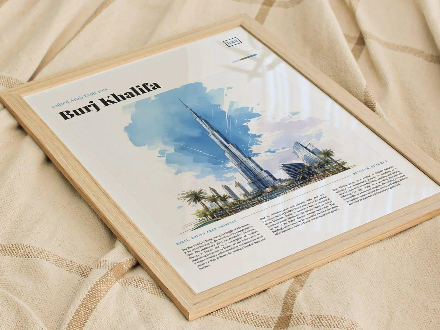Dubai City Burj Khalifa Framed Travel Print, Dubai UAE Travel Poster Print, Burj Khalifa, Dubai Travel Wall Decor, Architecture Series - Swell Scenes