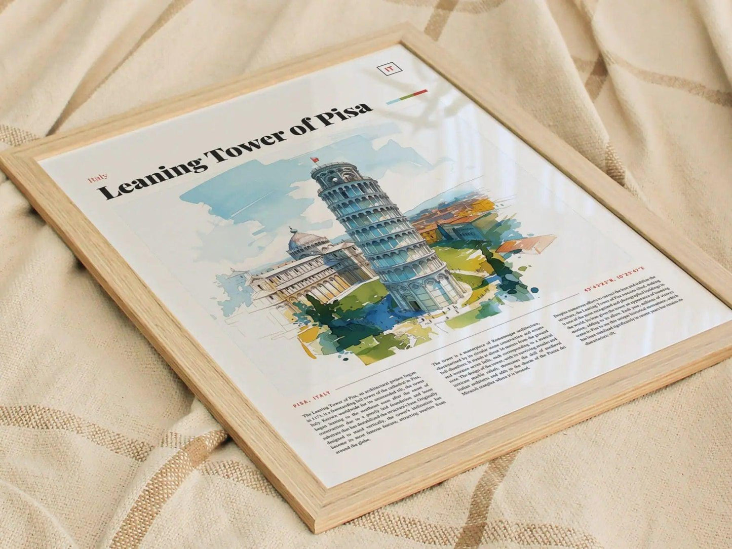 Leaning Tower of Pisa Framed Travel Poster, Italy Travel Poster, Architecture Series, Leaning Tower of Pisa Travel Art, Italy Travel Gift - Swell Scenes