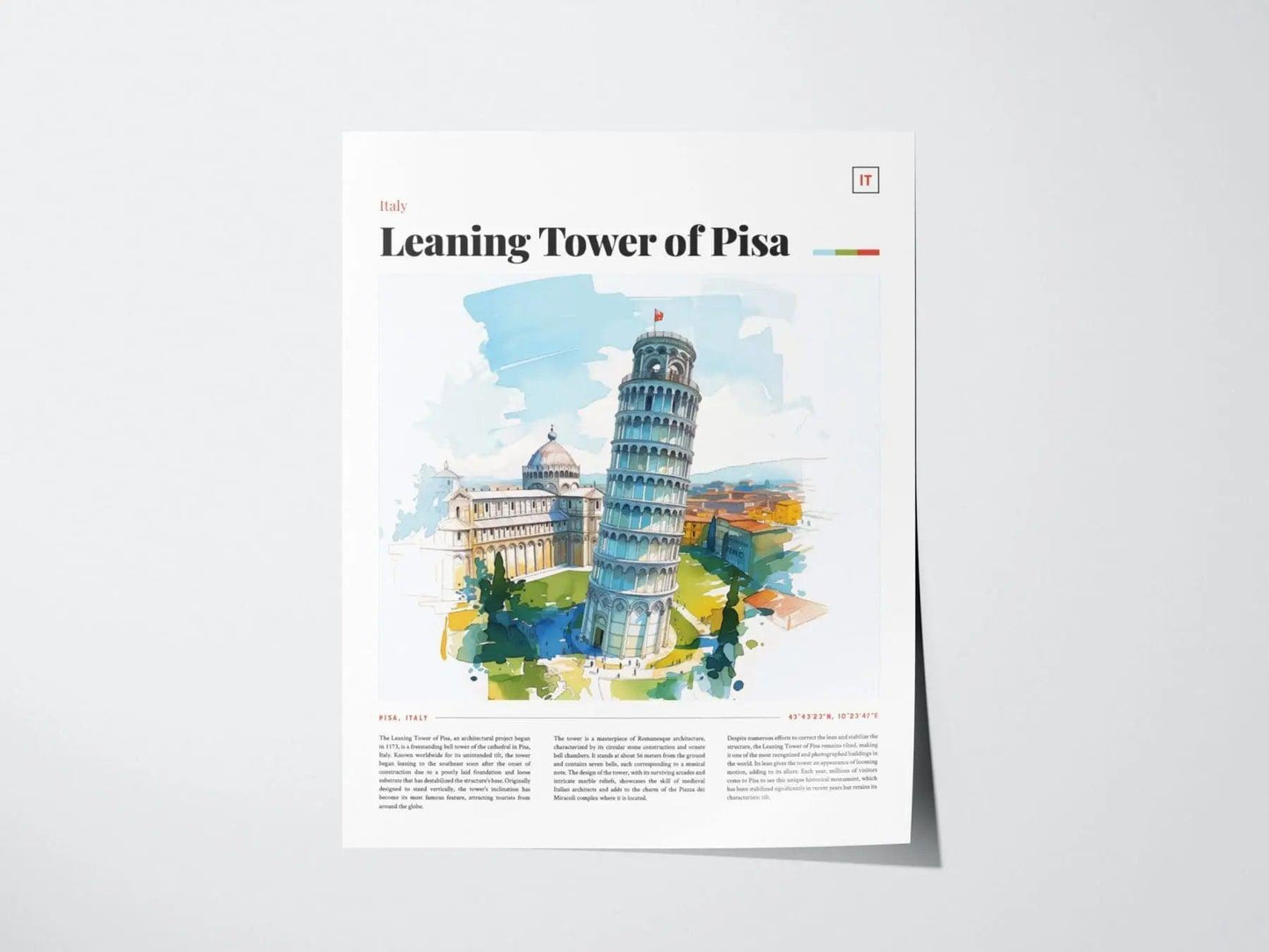 Leaning Tower of Pisa Framed Travel Poster, Italy Travel Poster, Architecture Series, Leaning Tower of Pisa Travel Art, Italy Travel Gift - Swell Scenes