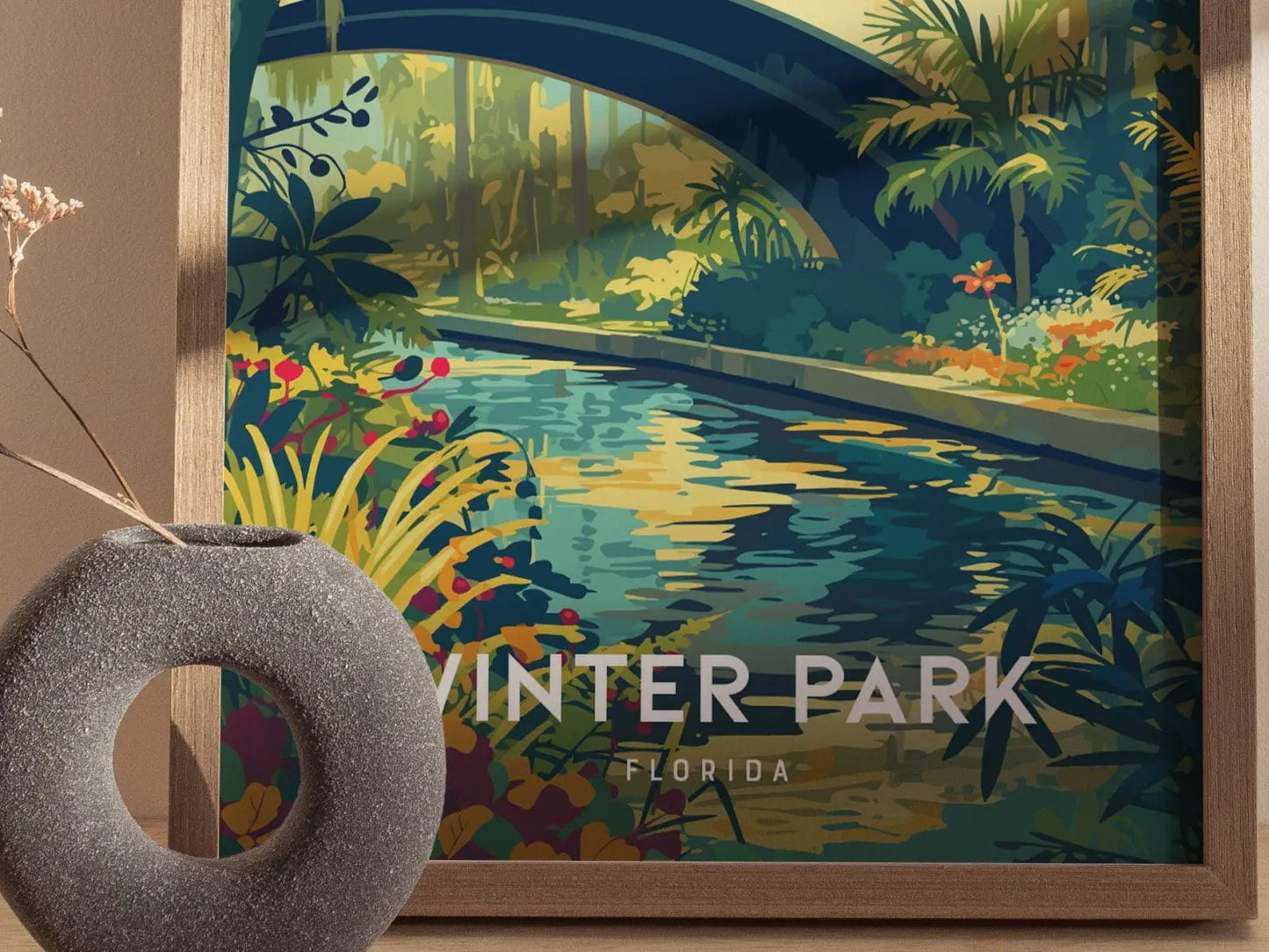 Winter Park, Orlando, Florida - Scenic Lush Stream Bridge Wall Art Poster Design Central FL Travel Print Home Rental Decor Gift Set Artwork - Swell Scenes