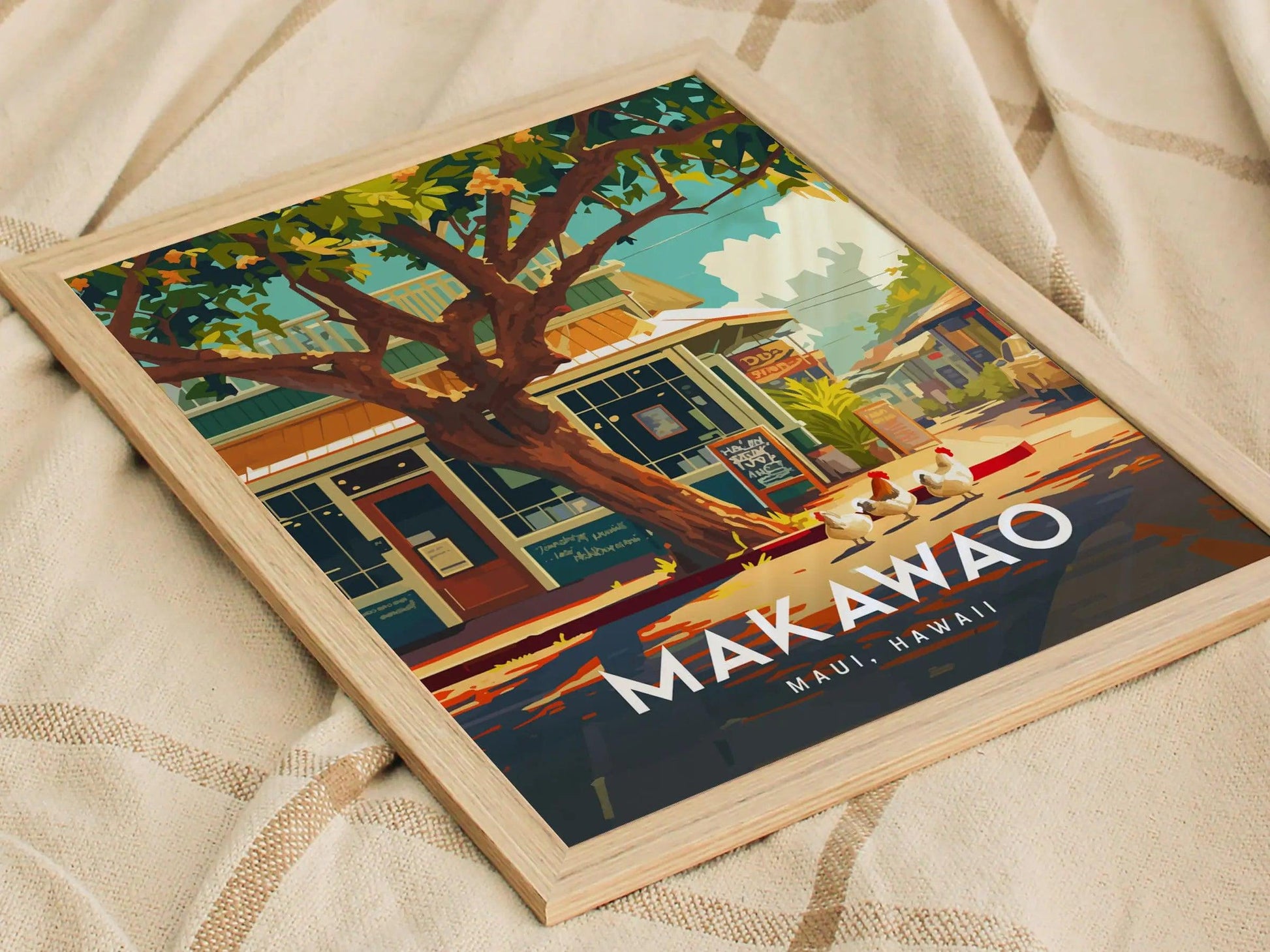 Makawao, Maui, Hawaii | Upcountry Paniolo Country Town Island Framed Wall Art Poster Travel Artwork Hawaiian Lush Tropical Gift Decor Set - Swell Scenes