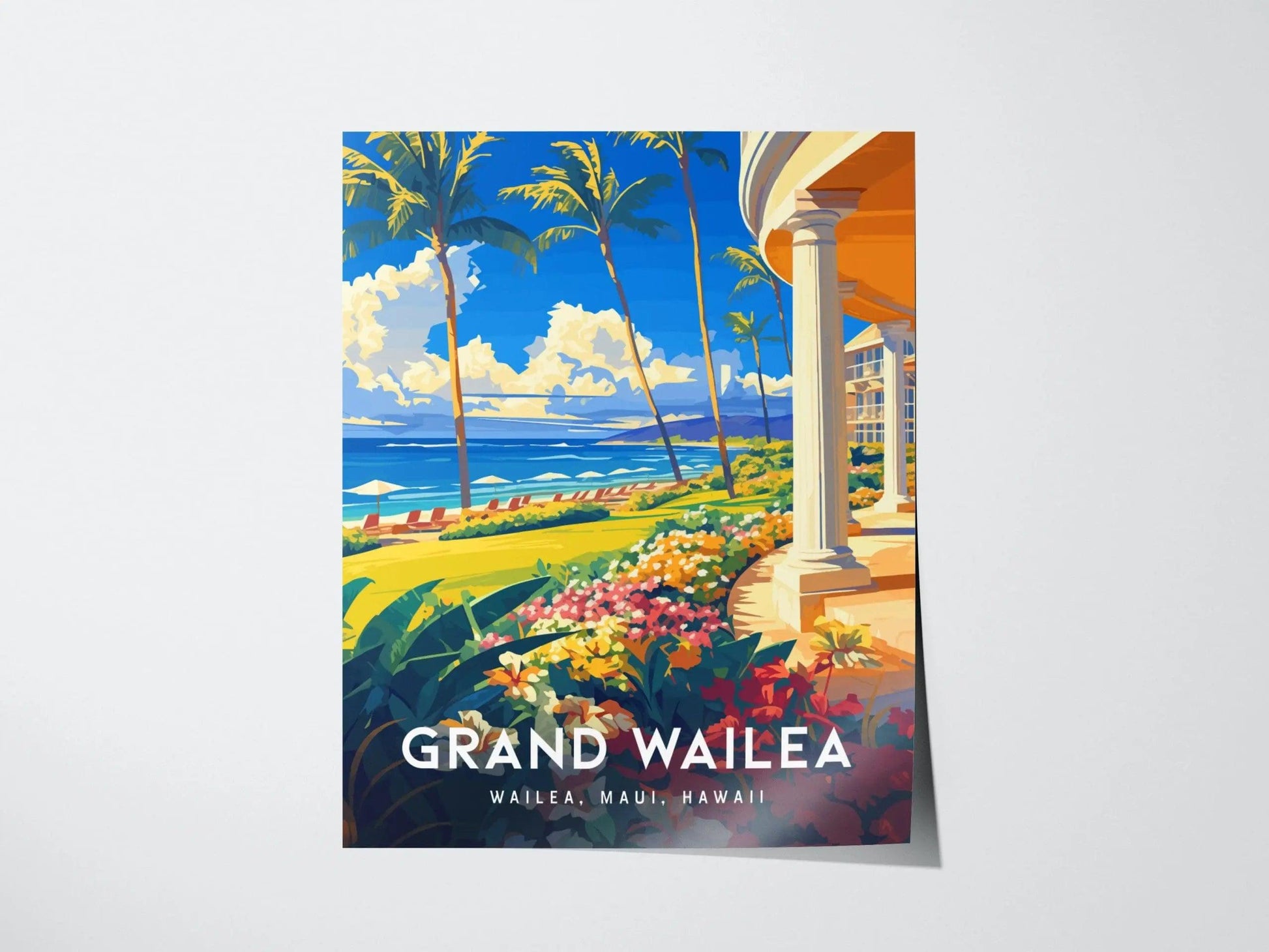 Grand Wailea Hotel, Maui, Hawaii | Beach Island Framed Art Poster Travel Artwork Hawaiian Tropical Vacation Wedding Honeymoon Gift Decor Set - Swell Scenes