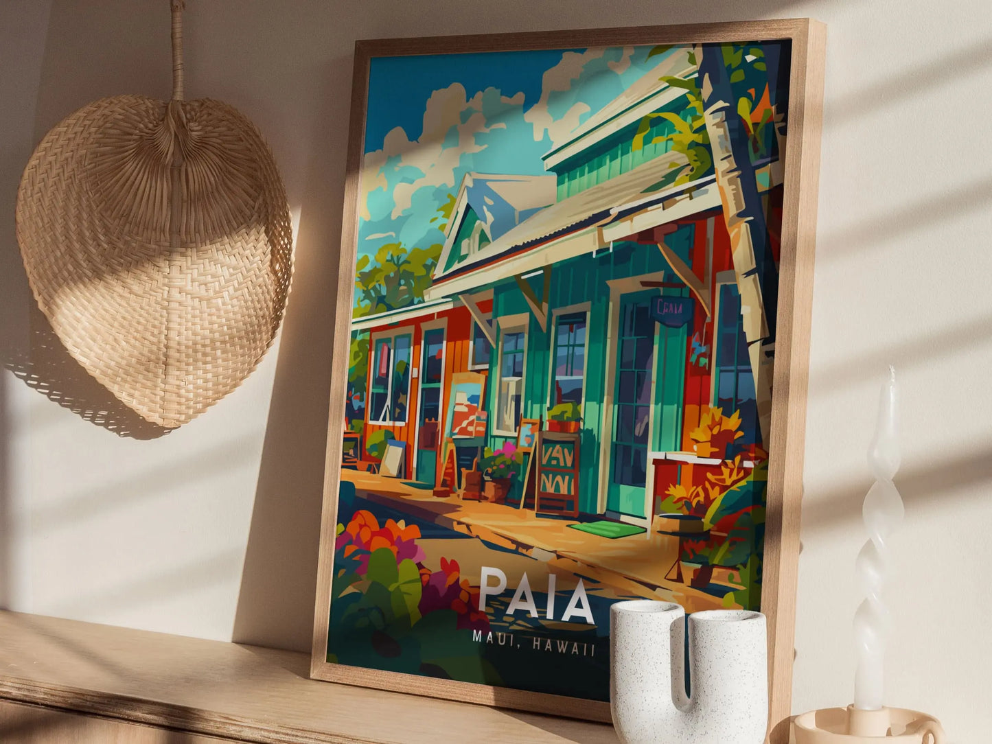 Paia, Maui, Hawaii | Road To Hana Country Big Wave Surf Town Island Framed Art Poster Travel Artwork Hawaiian Lush Tropical Gift Decor Set - Swell Scenes