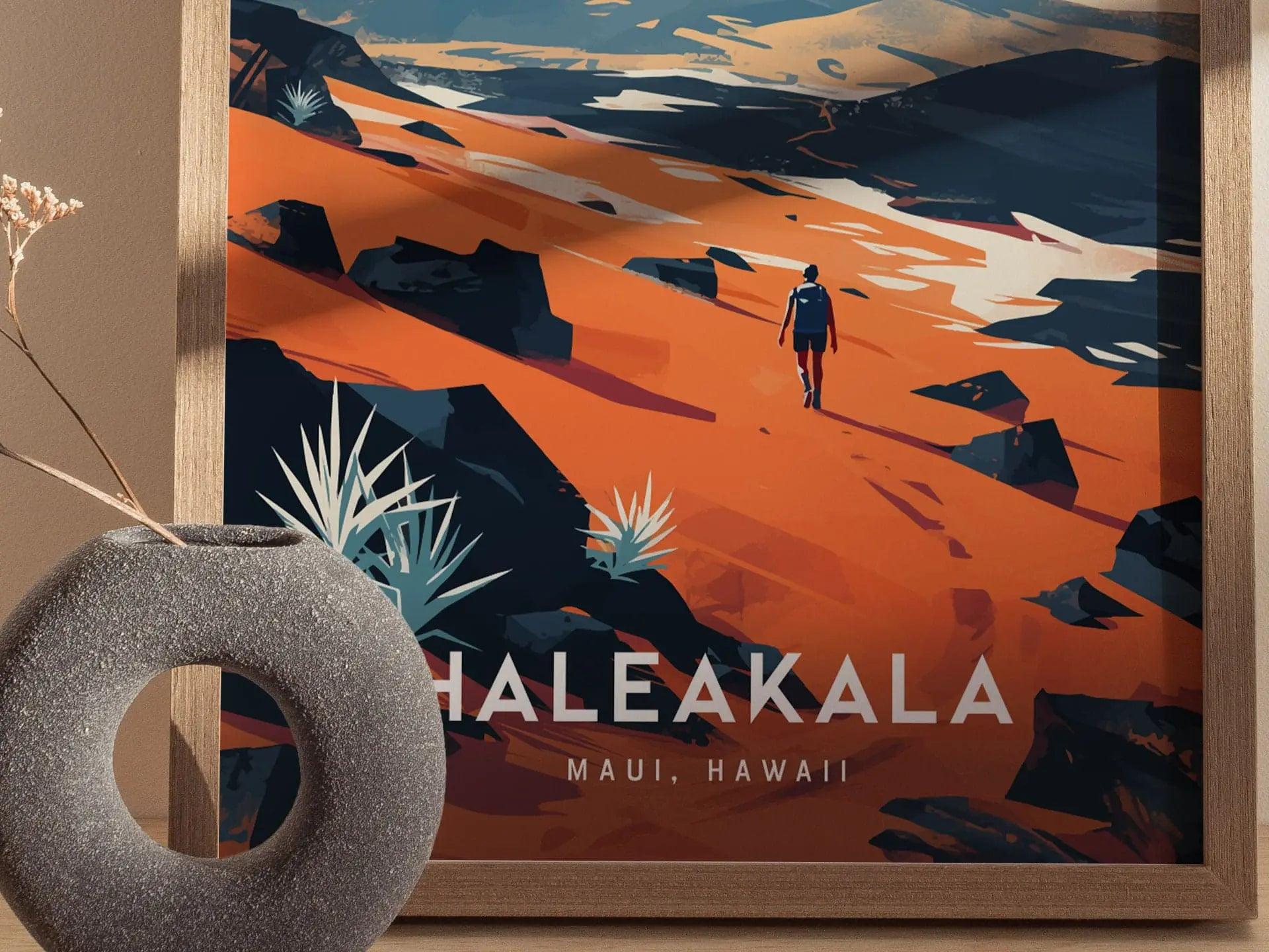 Haleakala National Park, Maui, Hawaii - Wall Art Poster Design Travel Print Hiker Backpacker Adventure Hawaiian Islands Gift - Swell Scenes
