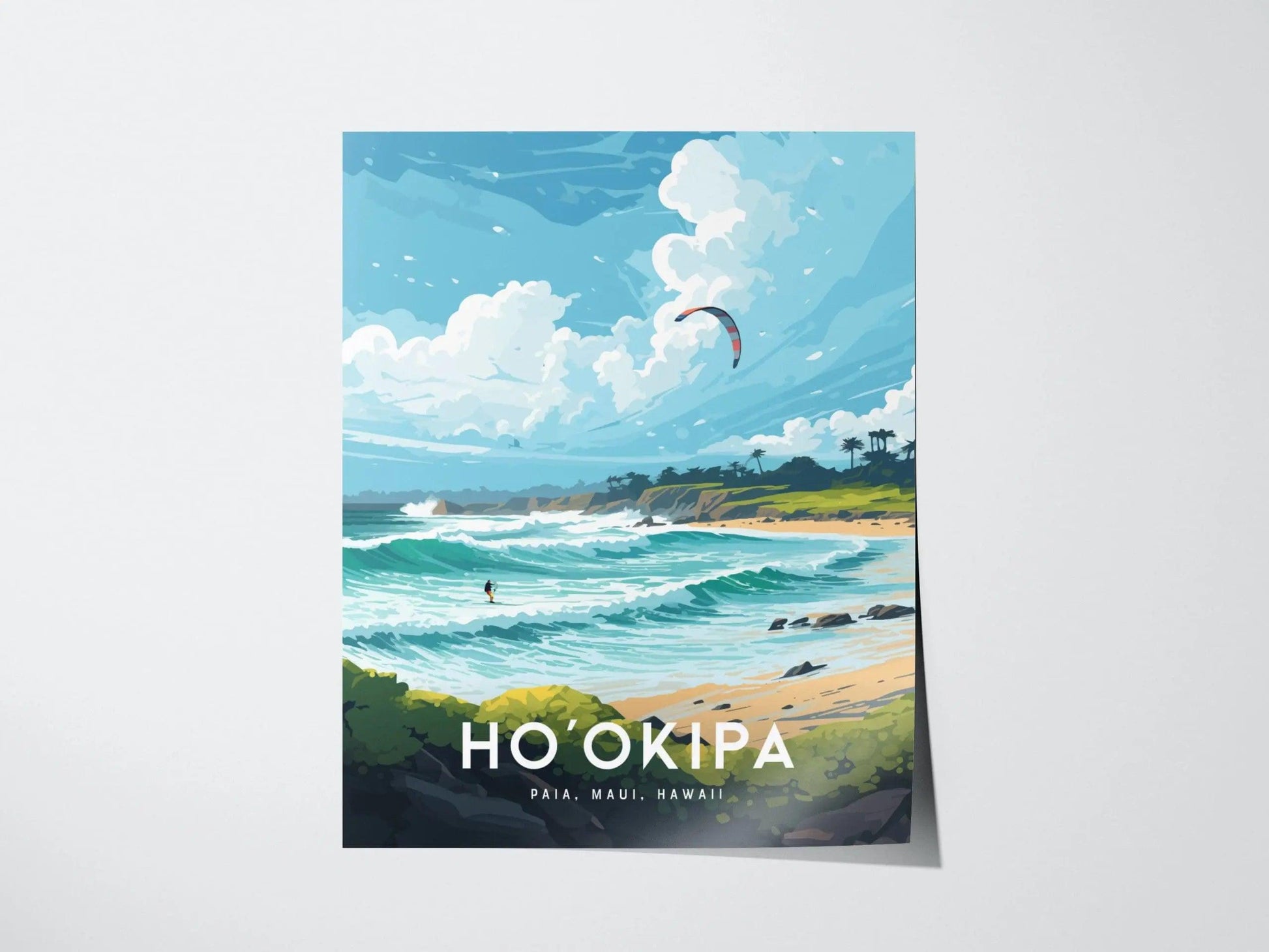 Ho'okipa Beach, Maui, Hawaii - Hookipa Wind Kite Surf Surfing Framed Wall Art Poster Design Travel Island Tropical Print Gift Home Decor - Swell Scenes