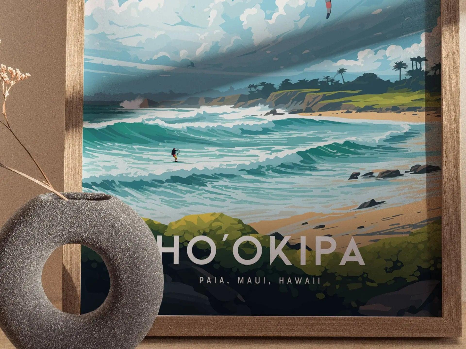Ho'okipa Beach, Maui, Hawaii - Hookipa Wind Kite Surf Surfing Framed Wall Art Poster Design Travel Island Tropical Print Gift Home Decor - Swell Scenes