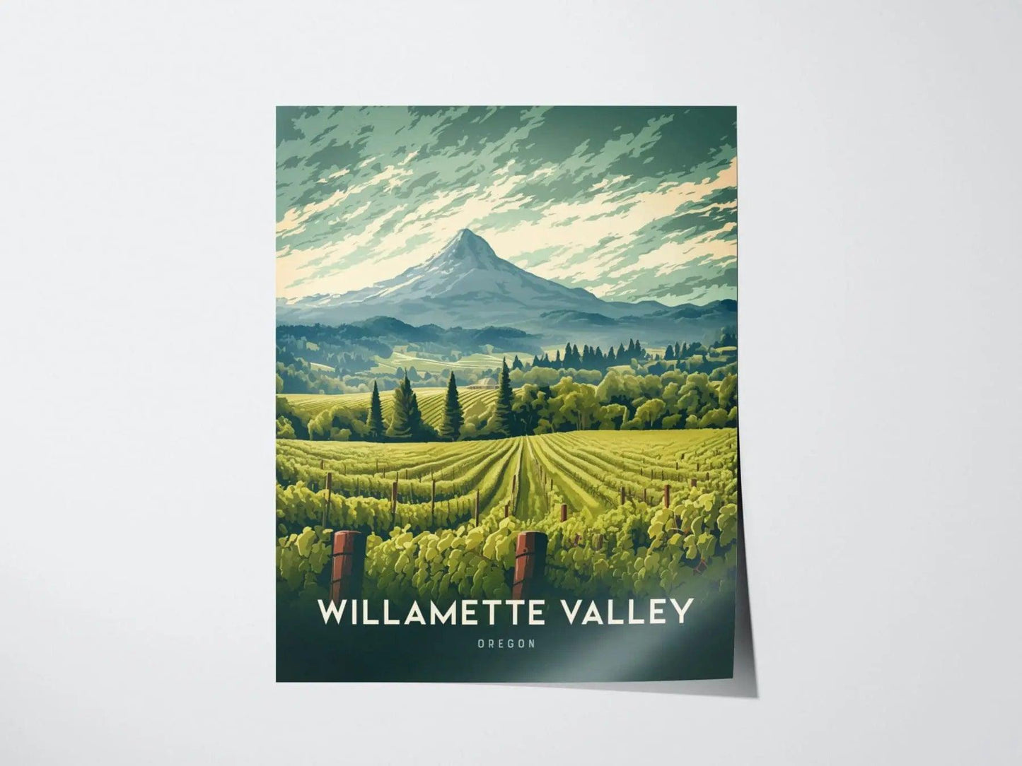 Unframed Willamette Valley Oregon print on premium matte paper with detailed vineyard hills and winery artwork