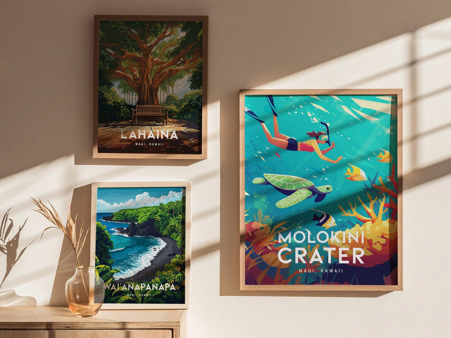 Molokini Crater, Maui, Hawaii | Snorkel Dive Sea Turtle Island Framed Wall Art Poster Travel Artwork Hawaiian Tropical Decor Honeymoon Gift - Swell Scenes