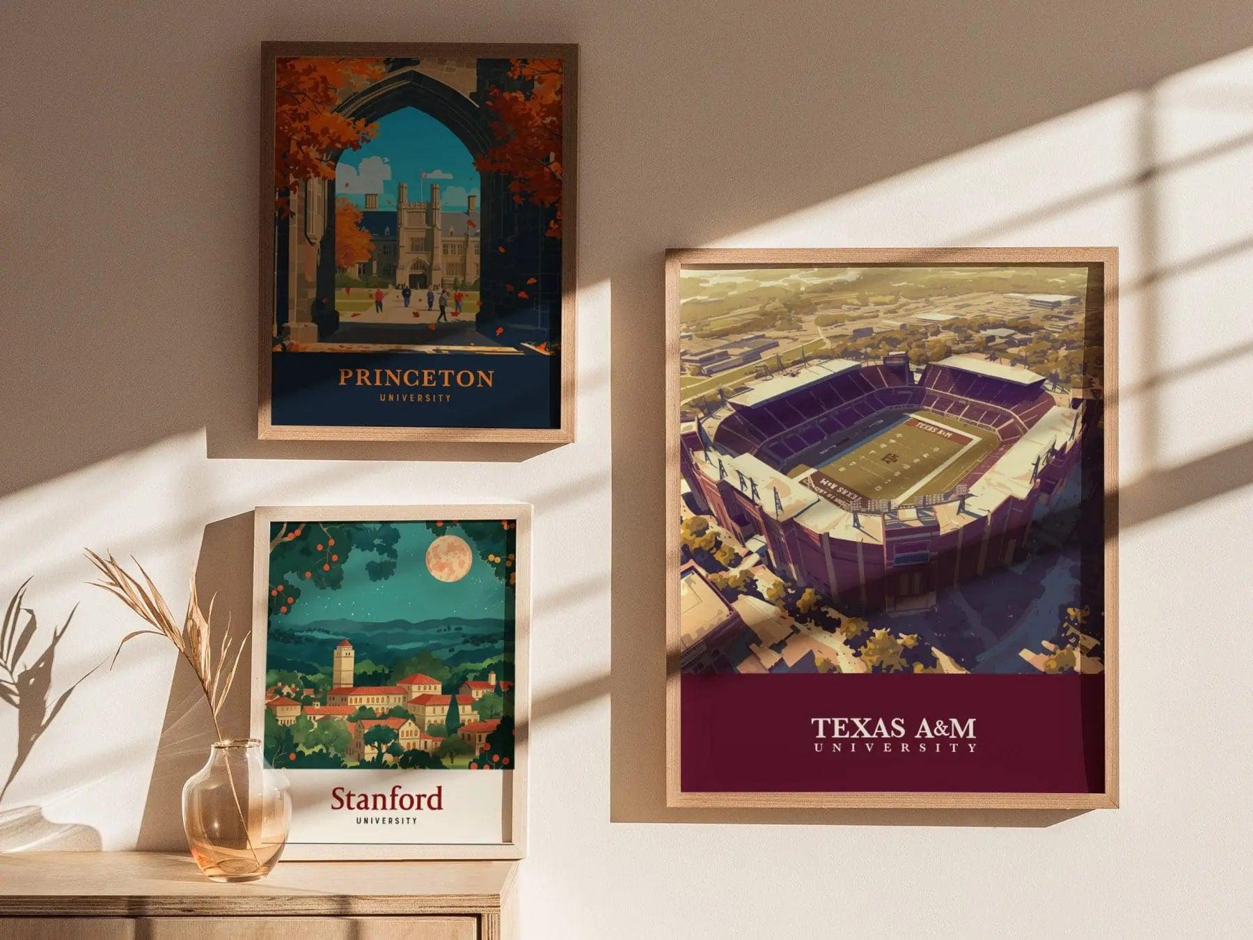 Kyle Field Aggies wall art displayed in College Station home with Texas A&M 12th Man football poster decor