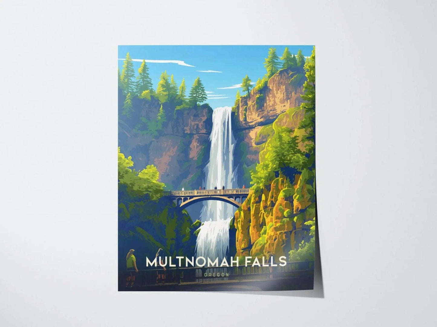 Multnomah Falls Oregon Poster, Waterfall Wall Art, Framed/Unframed Multnomah Print, Pacific Northwest Landscape Poster, Oregon Gift Decor - Swell Scenes