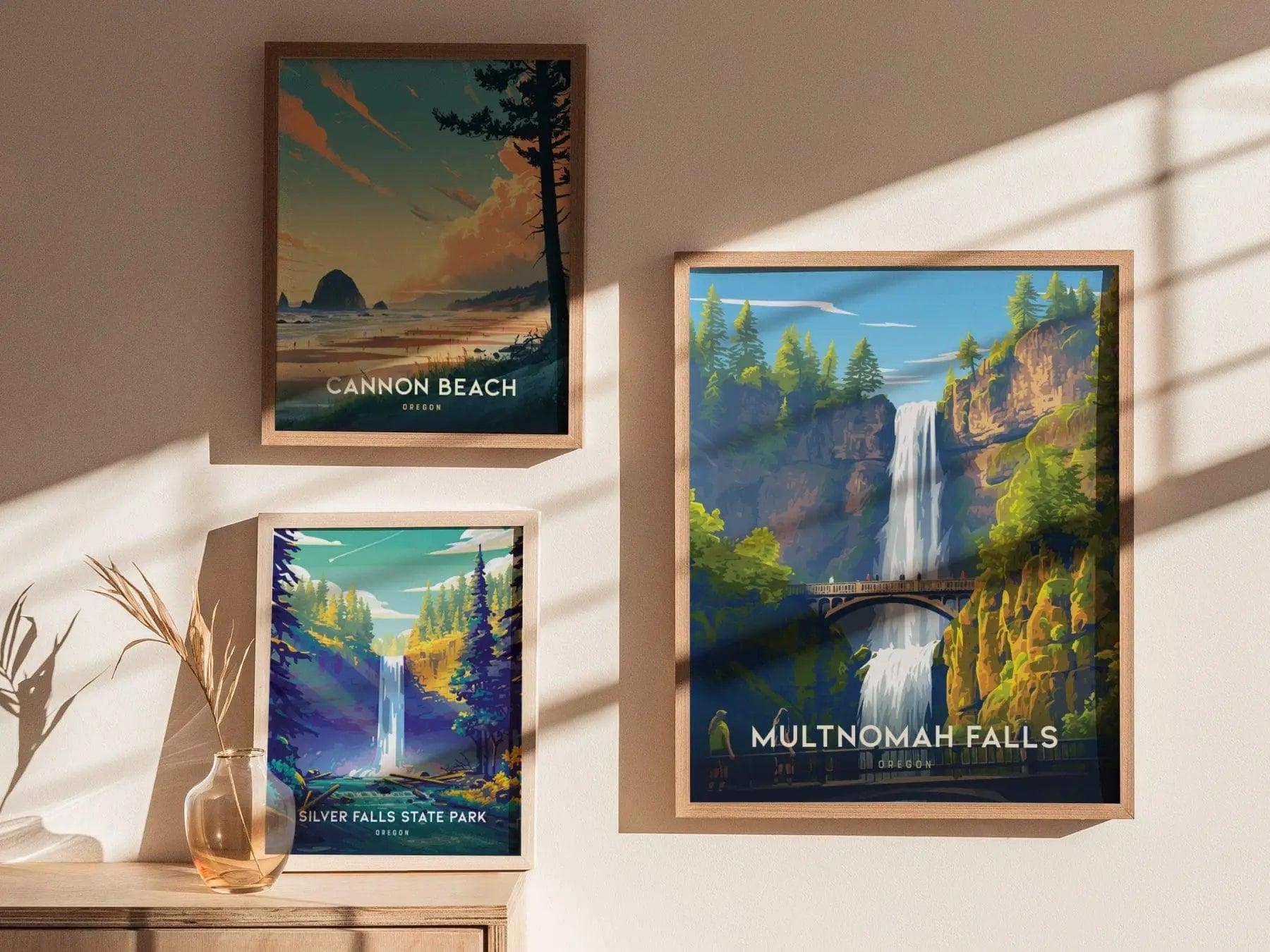 Multnomah Falls Oregon Poster, Waterfall Wall Art, Framed/Unframed Multnomah Print, Pacific Northwest Landscape Poster, Oregon Gift Decor - Swell Scenes