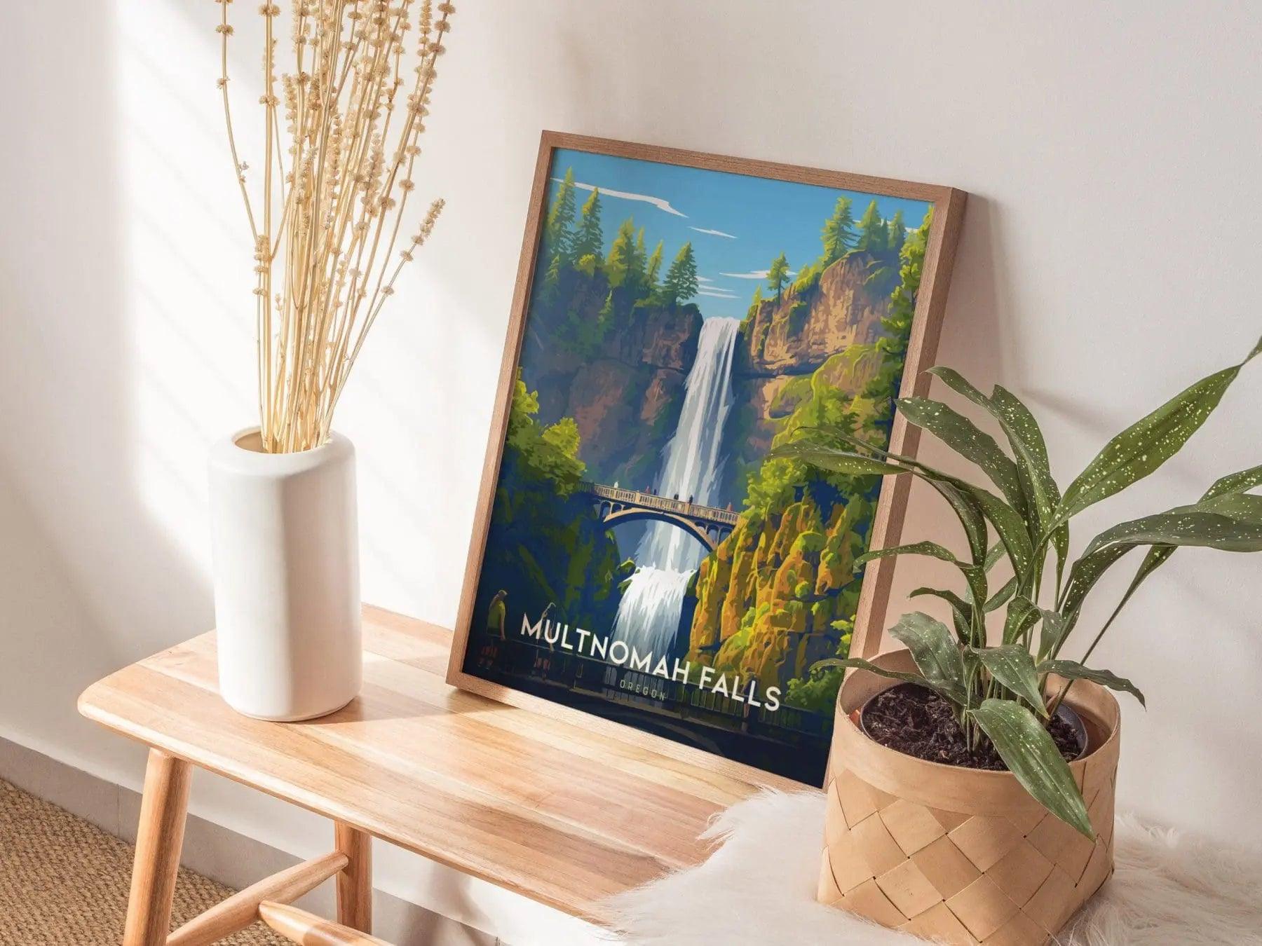 Multnomah Falls Oregon Poster, Waterfall Wall Art, Framed/Unframed Multnomah Print, Pacific Northwest Landscape Poster, Oregon Gift Decor - Swell Scenes