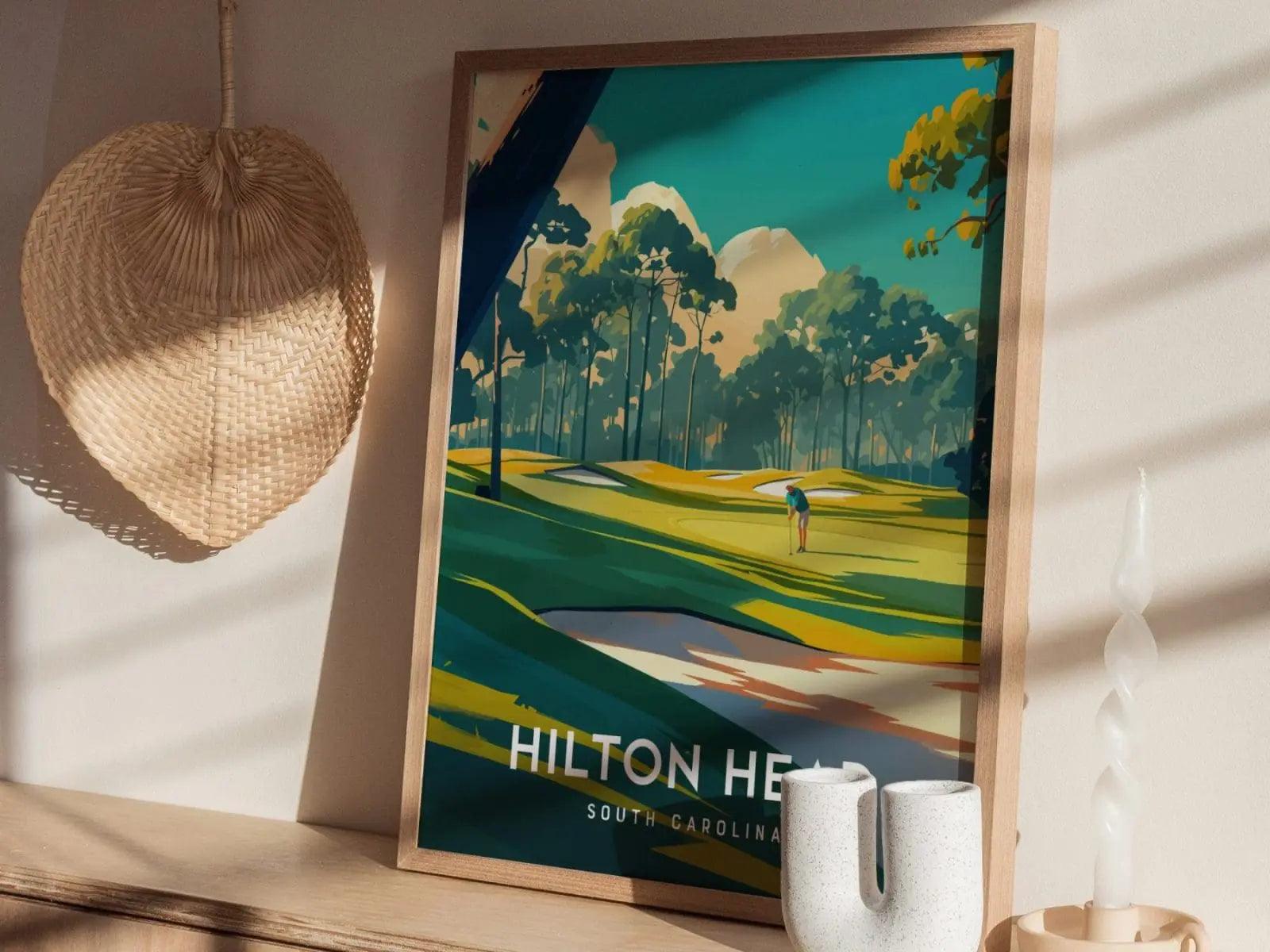Hilton Head Island Golf, South Carolina - Atlantic Dunes Course Wall Art Golfing Travel Poster Print Southeast Home Decor Golfer Gift Set - Swell Scenes