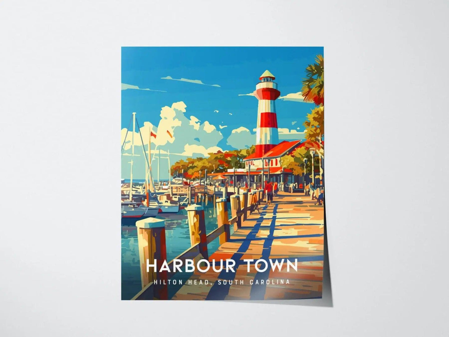 Harbour Town Lighthouse, Hilton Head Island, South Carolina Wall Art SC Nautical Travel Poster Print Southeast Beach Home Decor Gift Set - Swell Scenes