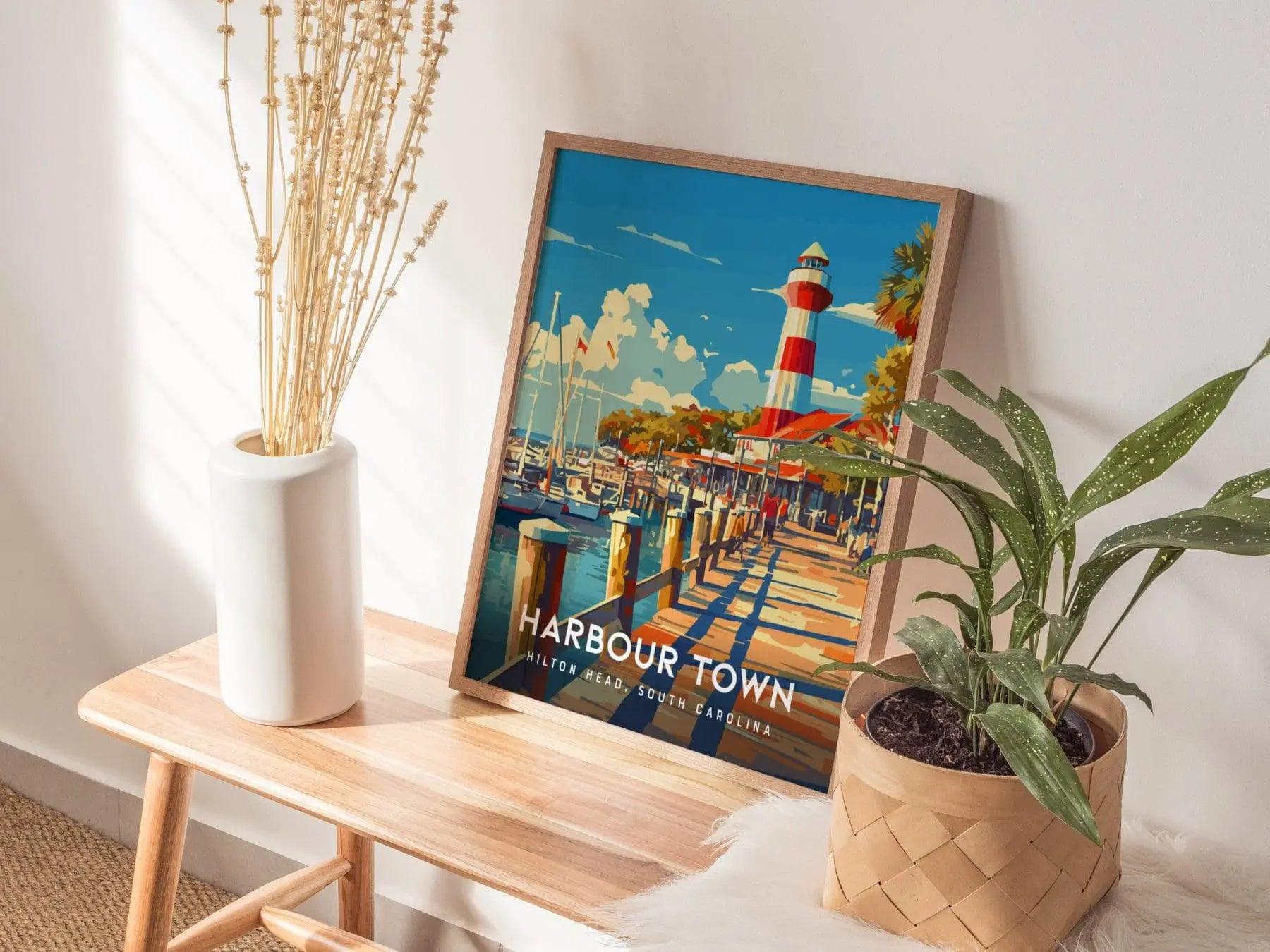 Harbour Town Lighthouse, Hilton Head Island, South Carolina Wall Art SC Nautical Travel Poster Print Southeast Beach Home Decor Gift Set - Swell Scenes