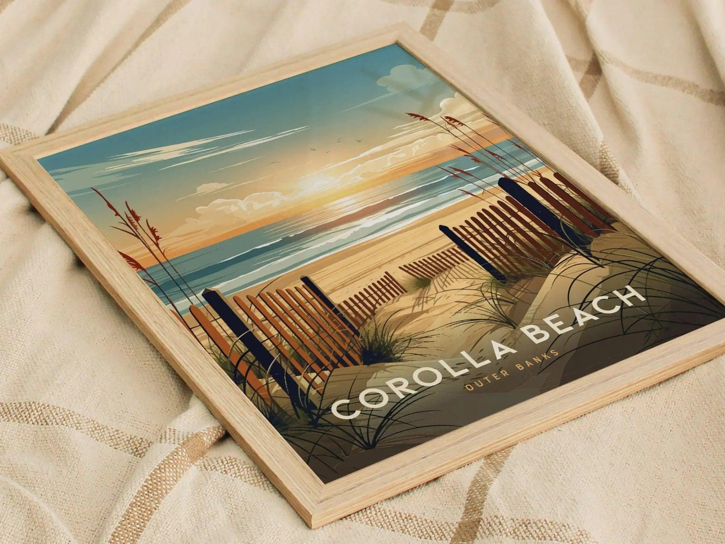 Corolla Beach Outer Banks Framed Wall Art, North Carolina Corolla Beach Poster, OBX Surfing Unframed Print, Corolla Beach Airbnb Decor Art - Swell Scenes