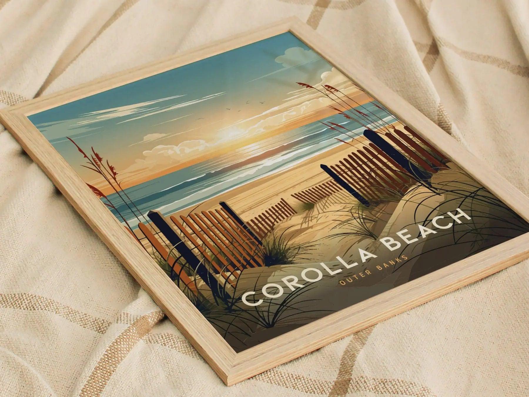 Corolla Beach Outer Banks Framed Wall Art, North Carolina Corolla Beach Poster, OBX Surfing Unframed Print, Corolla Beach Airbnb Decor Art - Swell Scenes
