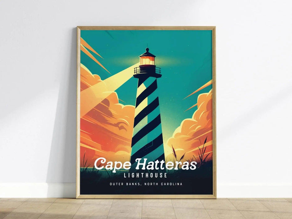 Cape Hatteras Lighthouse Framed Wall Art, North Carolina Outer Banks Lighthouse Poster, OBX Unframed Print, Cape Hatteras Airbnb Home Decor - Swell Scenes
