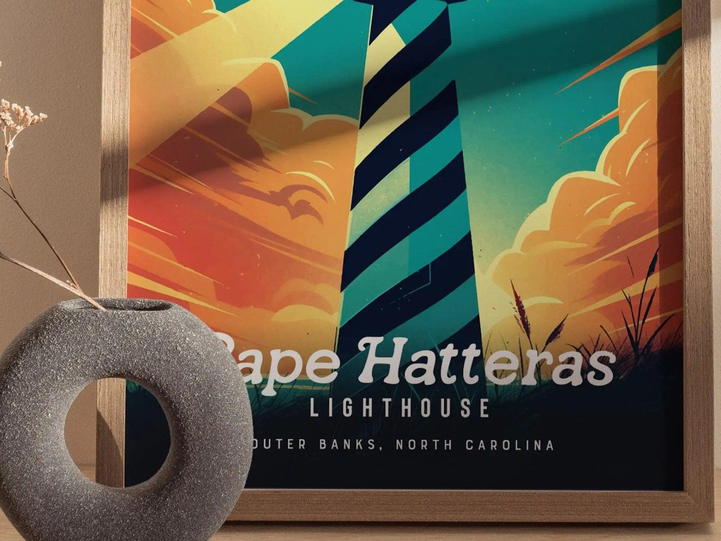 Cape Hatteras Lighthouse Framed Wall Art, North Carolina Outer Banks Lighthouse Poster, OBX Unframed Print, Cape Hatteras Airbnb Home Decor - Swell Scenes