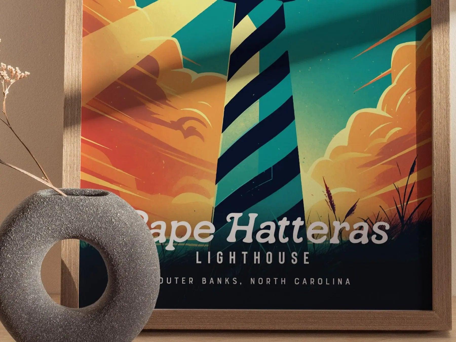 Cape Hatteras Lighthouse Framed Wall Art, North Carolina Outer Banks Lighthouse Poster, OBX Unframed Print, Cape Hatteras Airbnb Home Decor - Swell Scenes