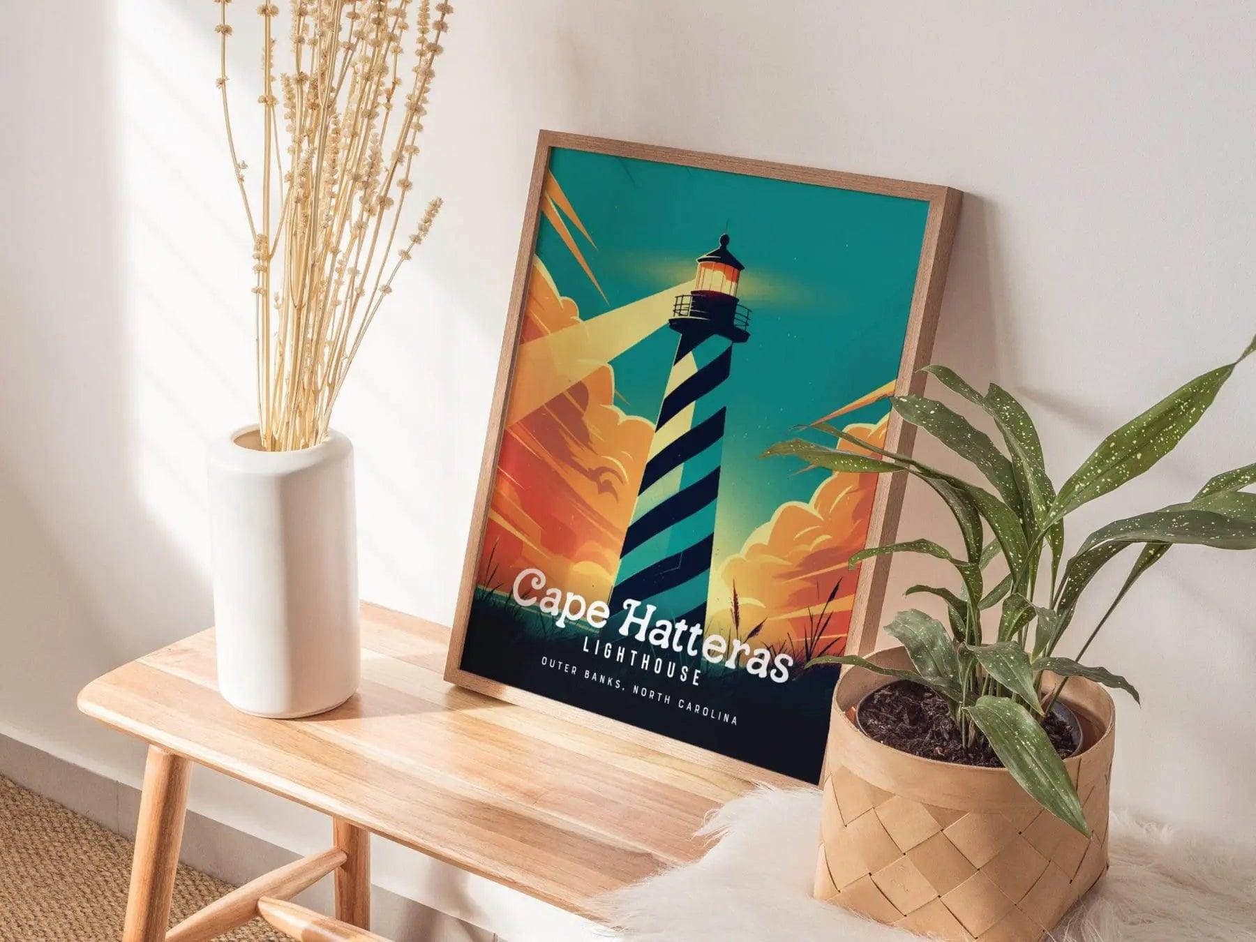 Cape Hatteras Lighthouse Framed Wall Art, North Carolina Outer Banks Lighthouse Poster, OBX Unframed Print, Cape Hatteras Airbnb Home Decor - Swell Scenes