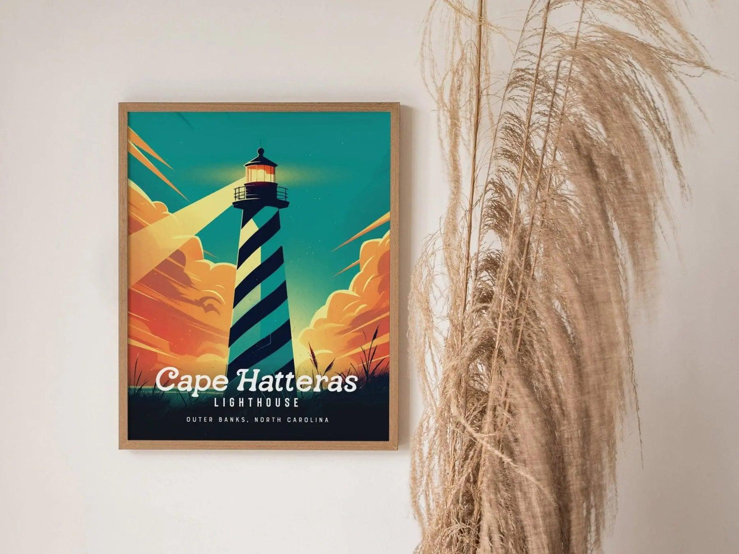 Cape Hatteras Lighthouse Framed Wall Art, North Carolina Outer Banks Lighthouse Poster, OBX Unframed Print, Cape Hatteras Airbnb Home Decor - Swell Scenes