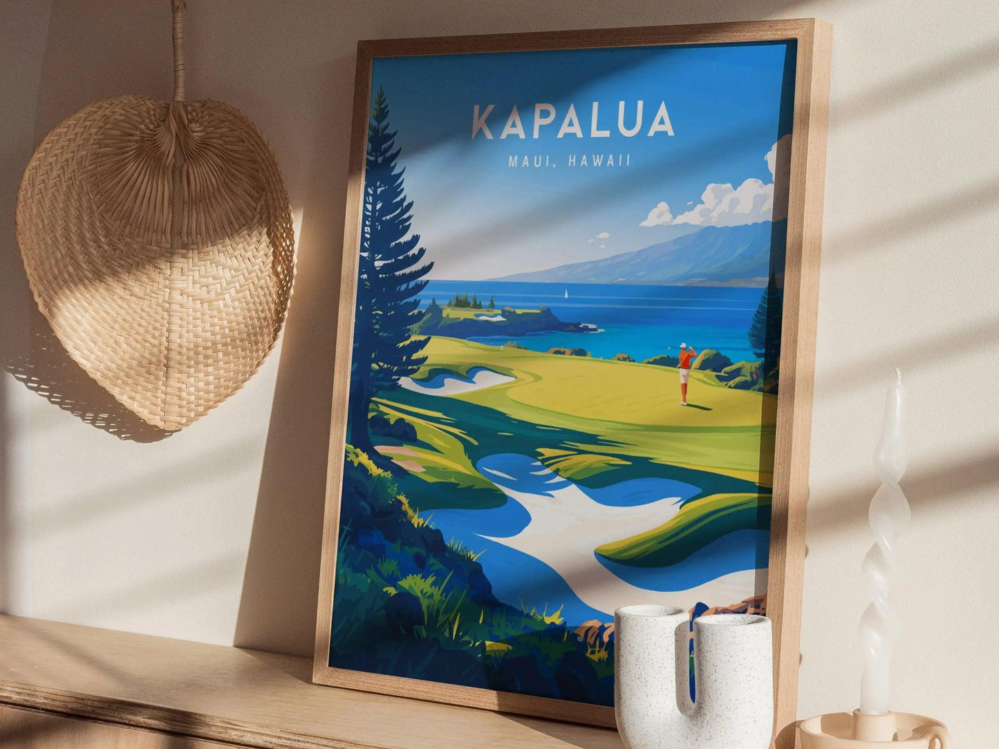 Kapalua Golf Course Maui Hawaii Framed Wall Art - Golfer Gift Poster Travel Print Man Cave Golfing Vacation Napili Home Decor PGA Artwork - Swell Scenes