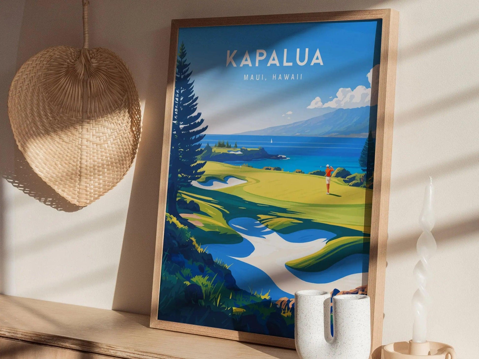 Kapalua Golf Course Maui Hawaii Framed Wall Art - Golfer Gift Poster Travel Print Man Cave Golfing Vacation Napili Home Decor PGA Artwork - Swell Scenes